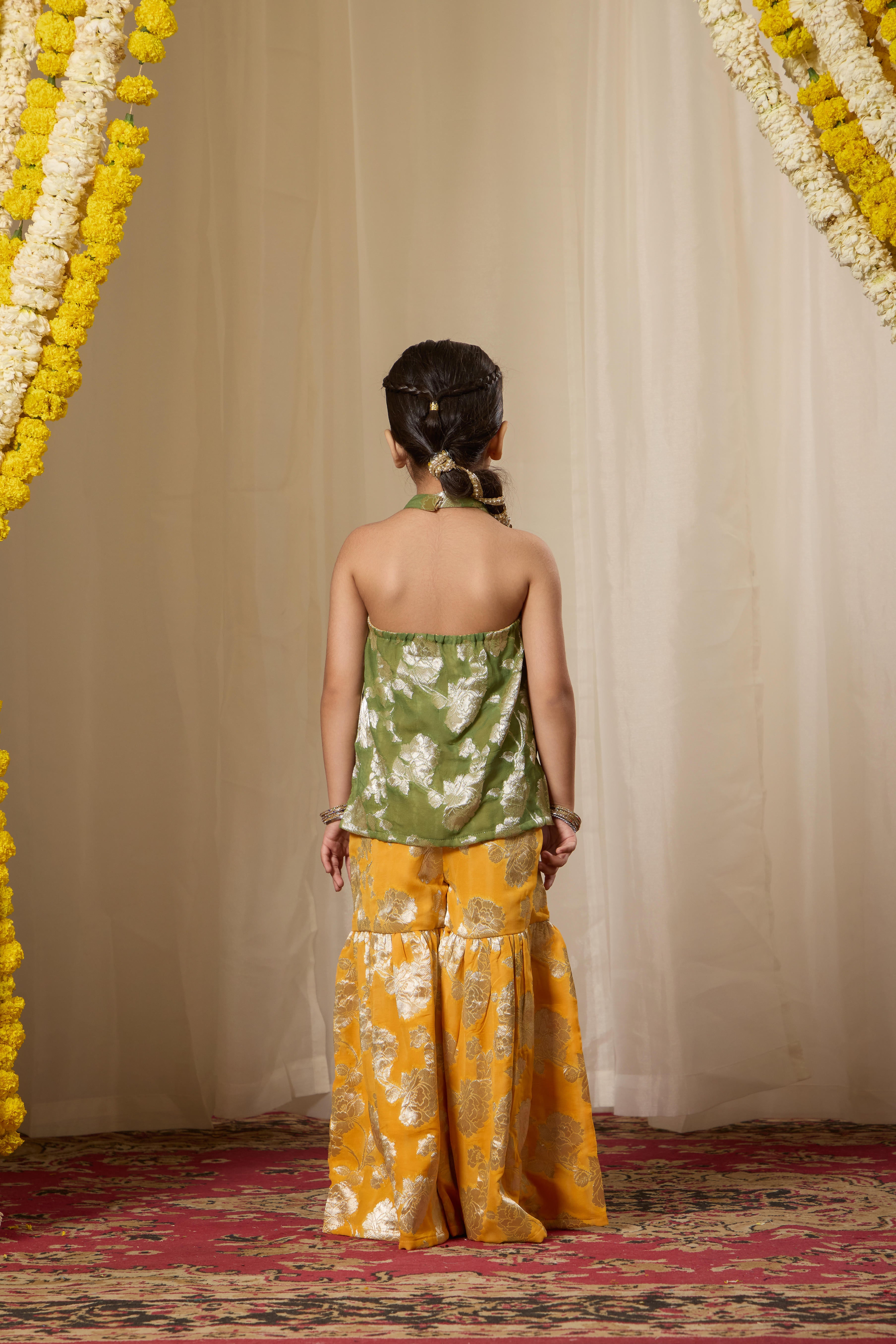 Alaya Kids Green Contrast Kurta Set