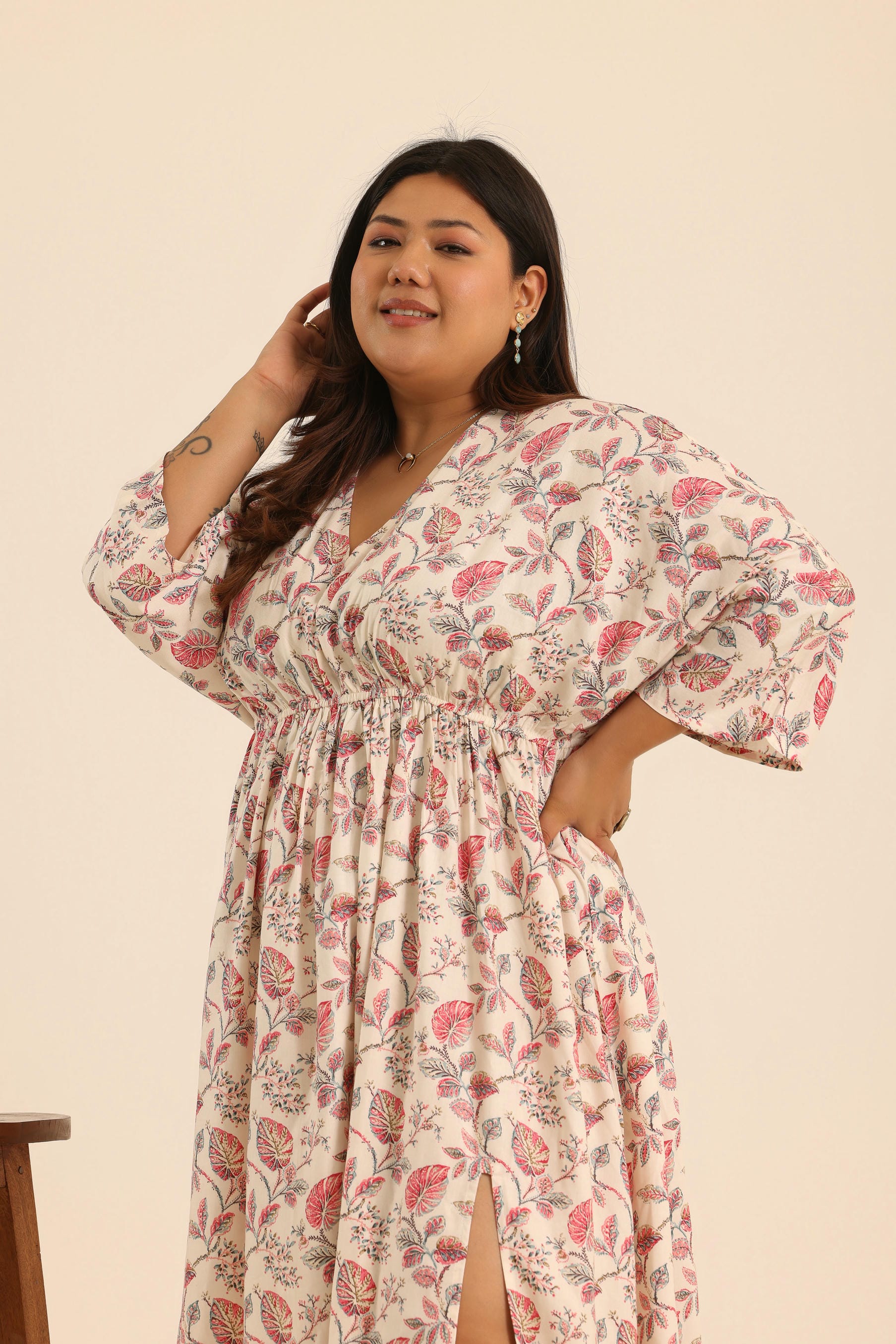 Rangrez Rose Latte Kaftan Dress