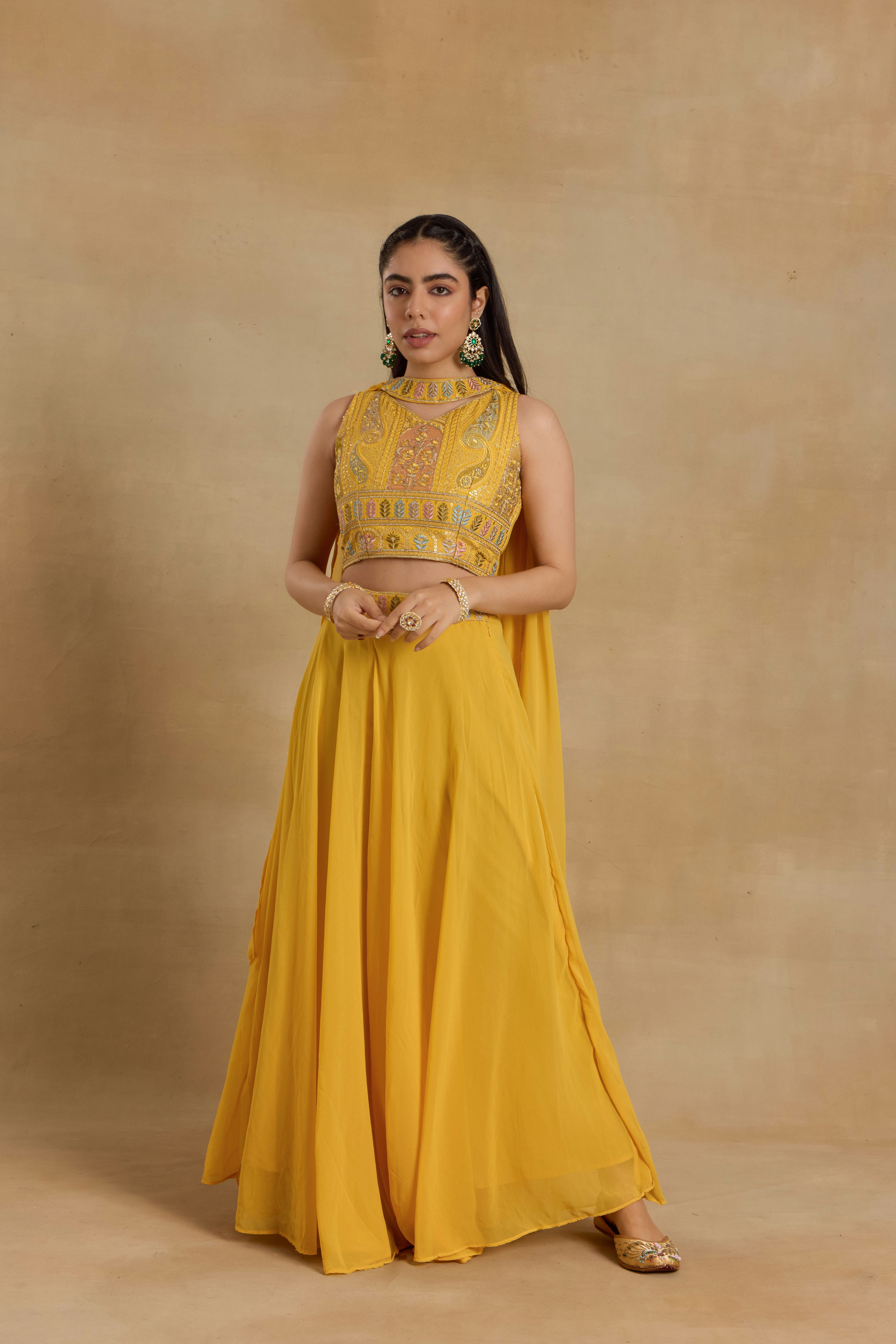 Alaya Select Heer Sunflower Yellow Sharara Set With Cape