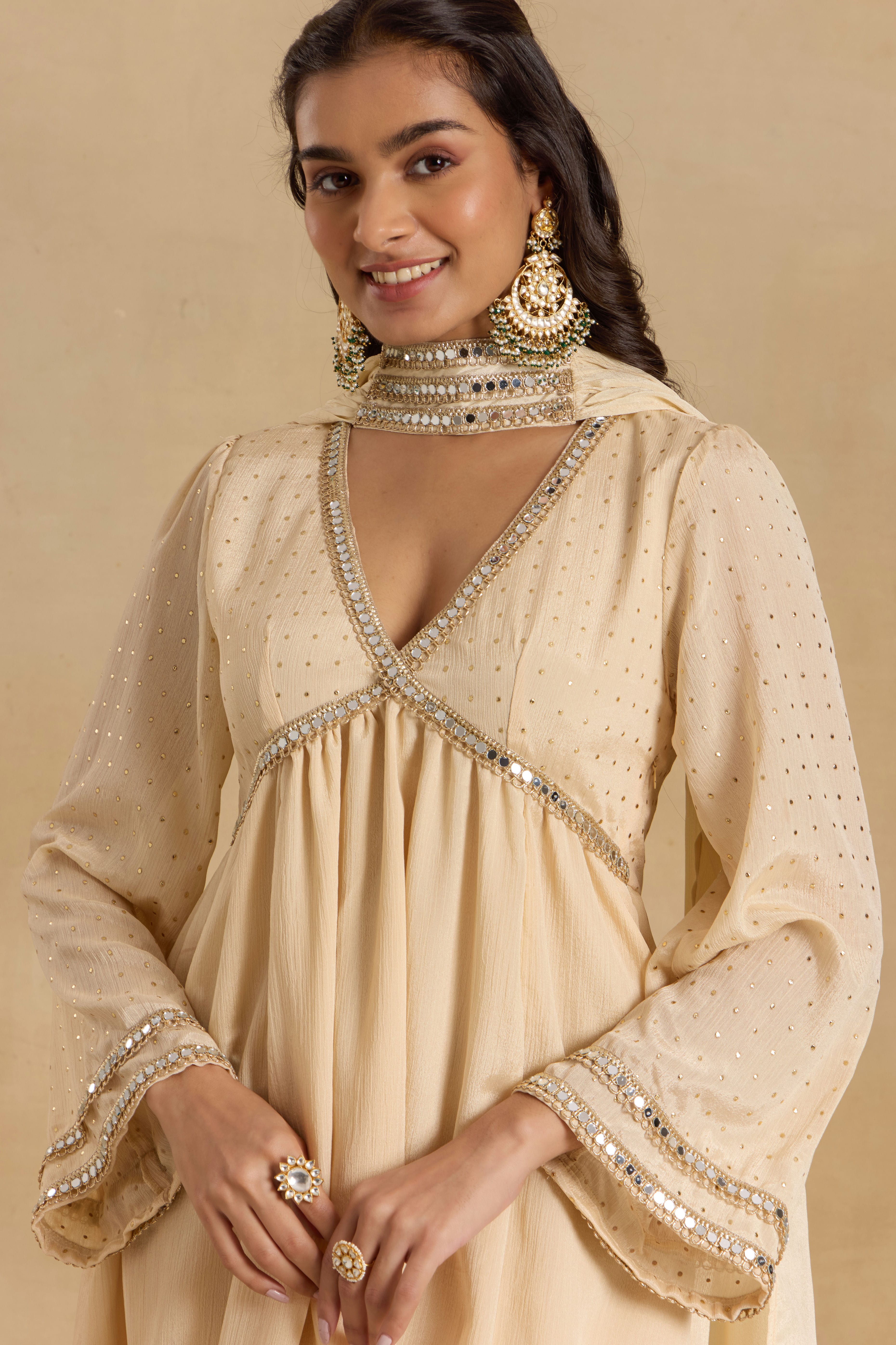 Alaya Heer Signature Ivory Anarkali Set with Choker Dupatta