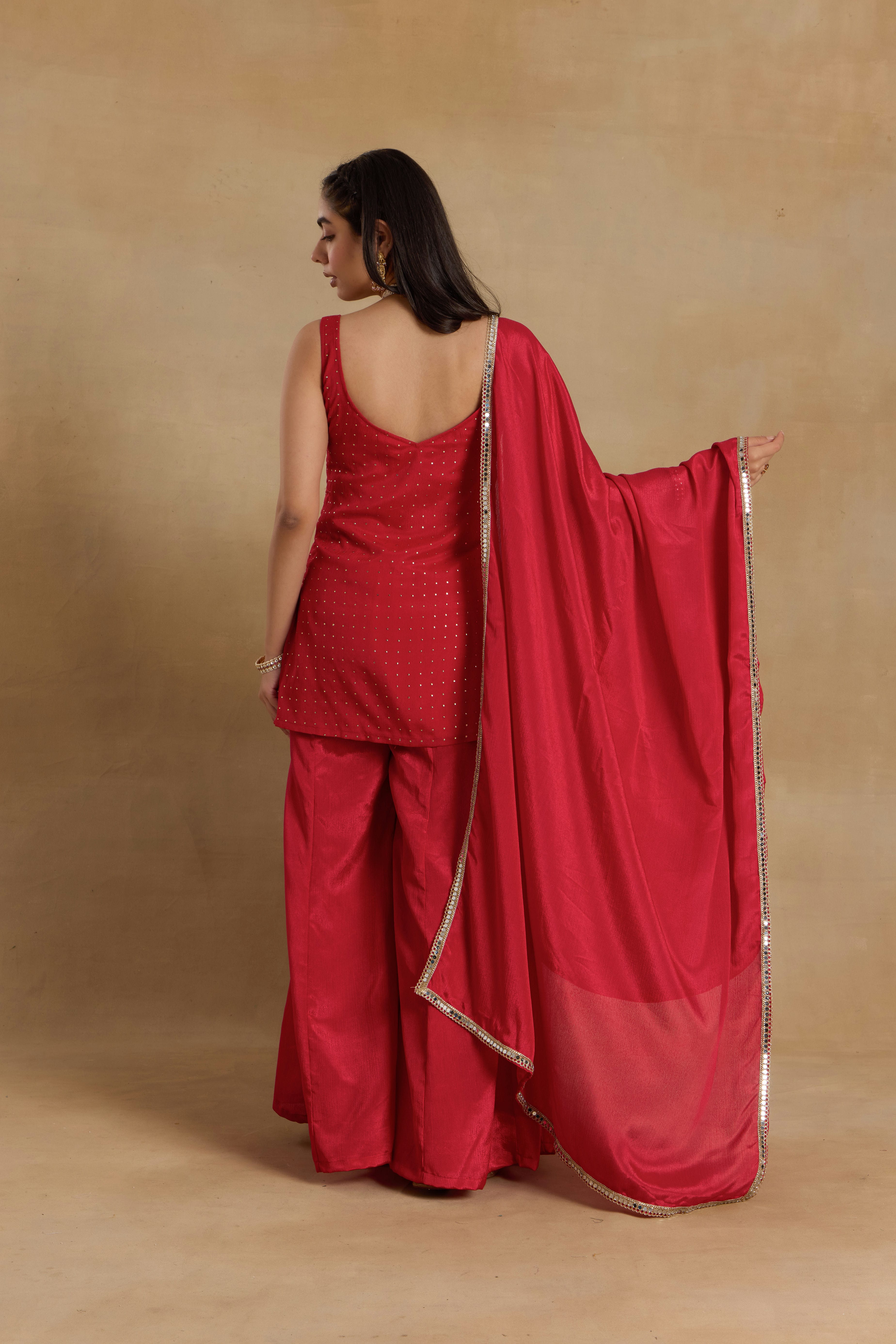 Alaya Heer Proper Patola Red Cami-Sharara Set with Choker Dupatta