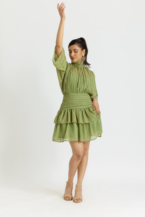 Alaya Cairo Matcha Green Ruffle Dress