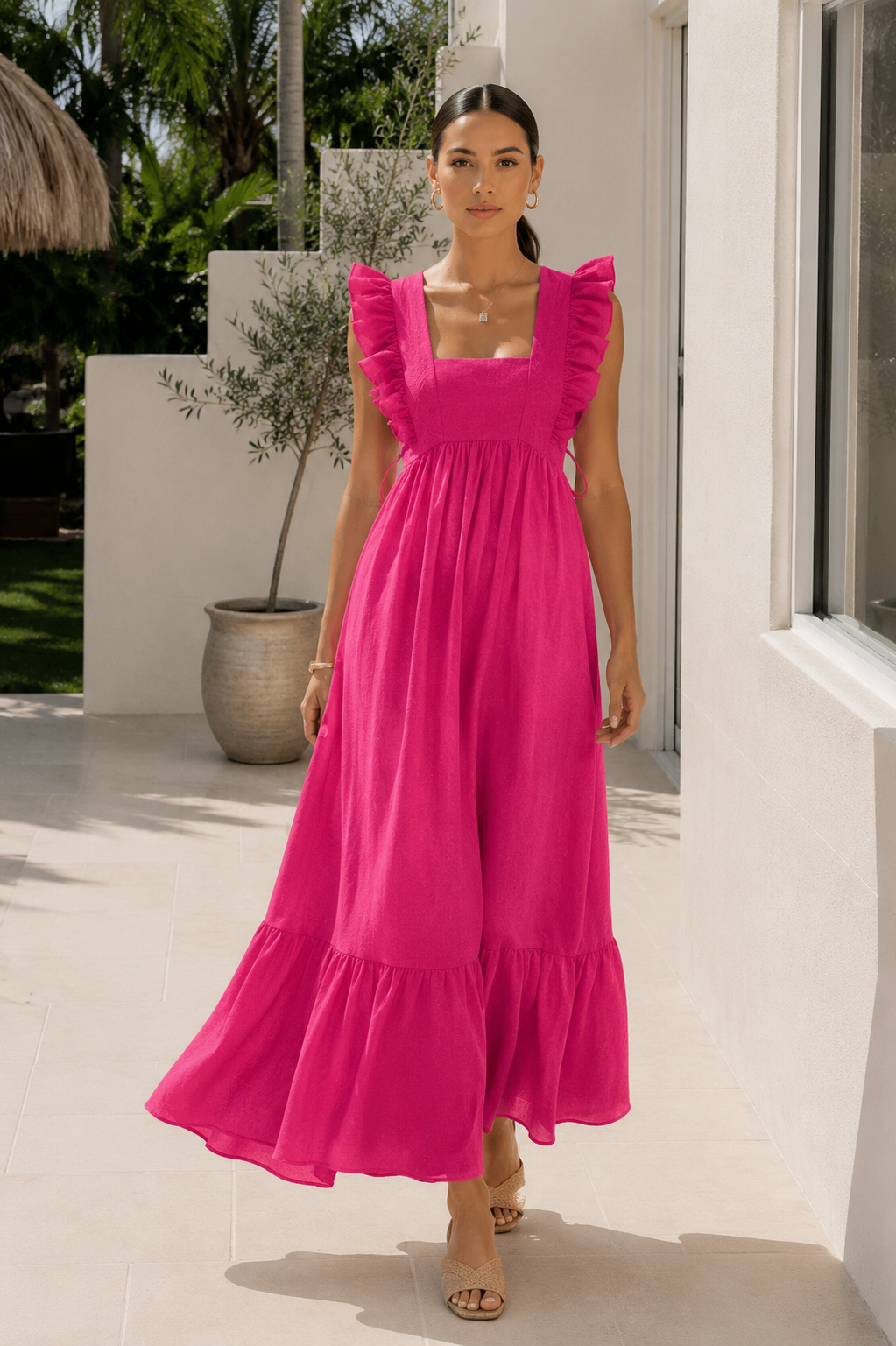 Amalfi Pink Ruffle Strap Maxi Dress
