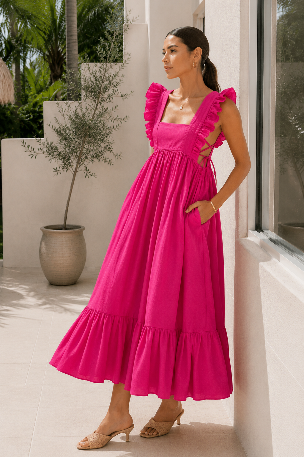 Amalfi Pink Ruffle Strap Maxi Dress