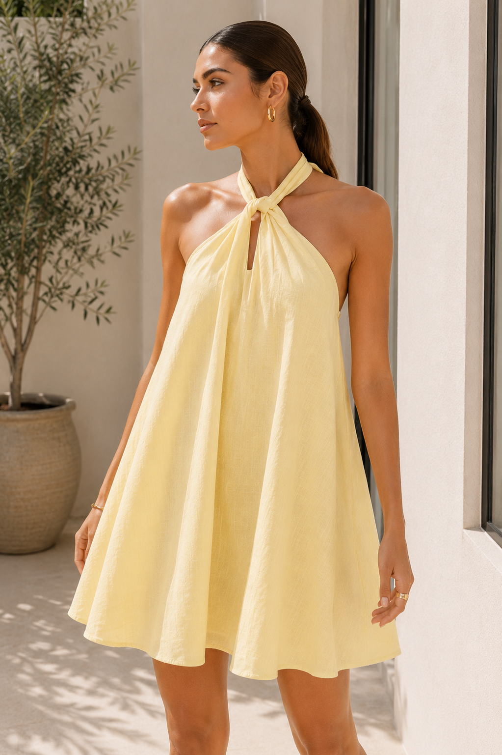 Amalfi Butter Yellow Halter Short Dress