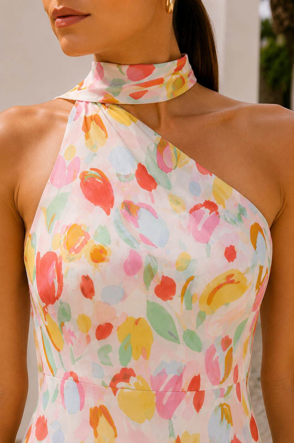Amalfi Tulip Print Scarf Neck Short Dress