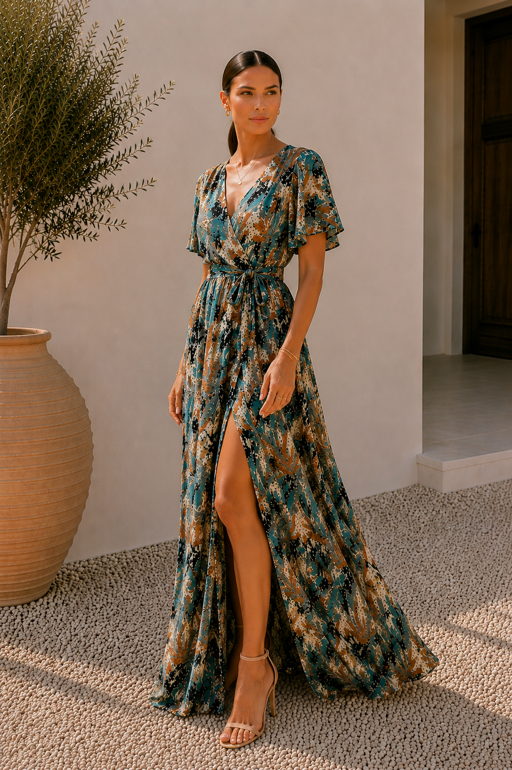 Amalfi Forest Flared Maxi Dress