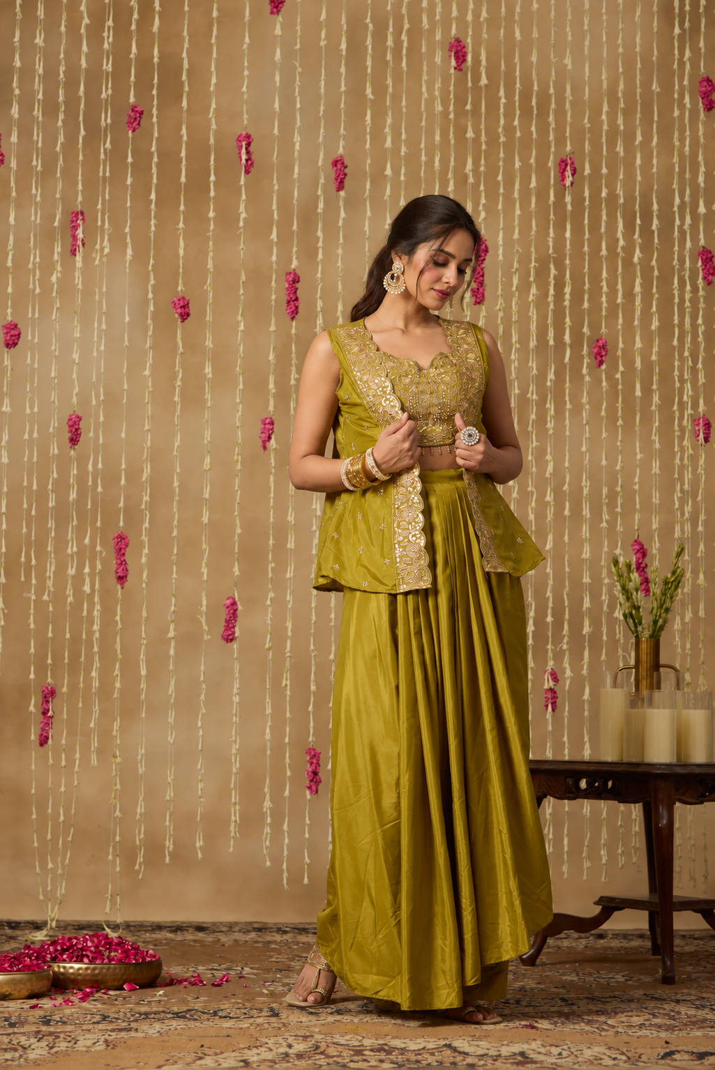 Jhoom Mehendi Green Cape Set