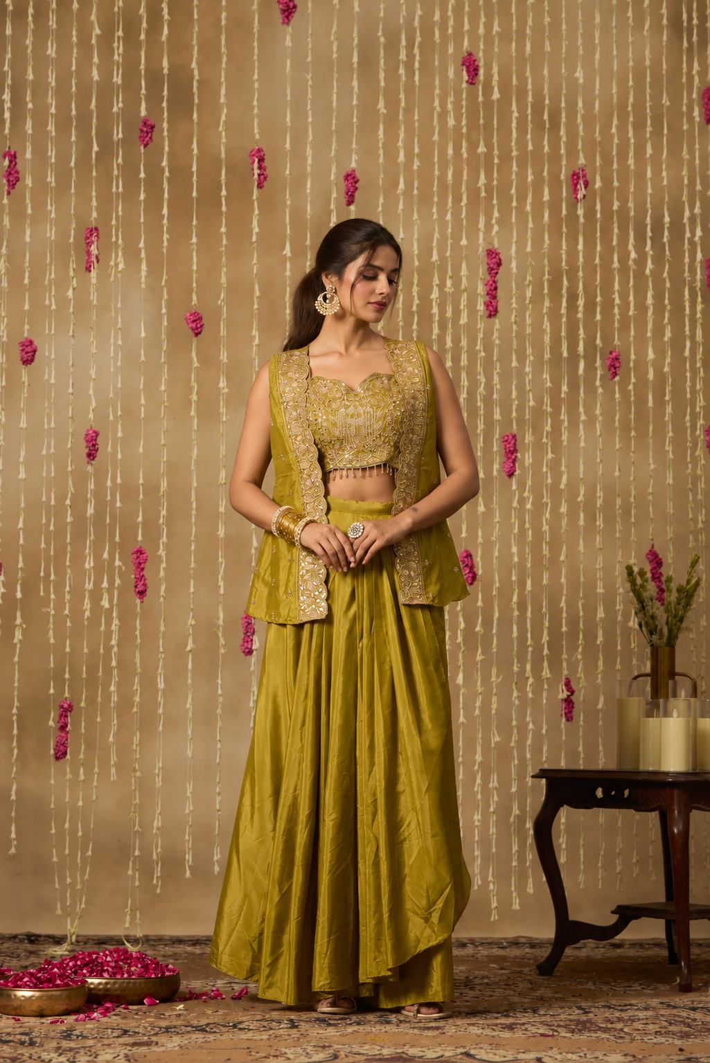 Jhoom Mehendi Green Cape Set