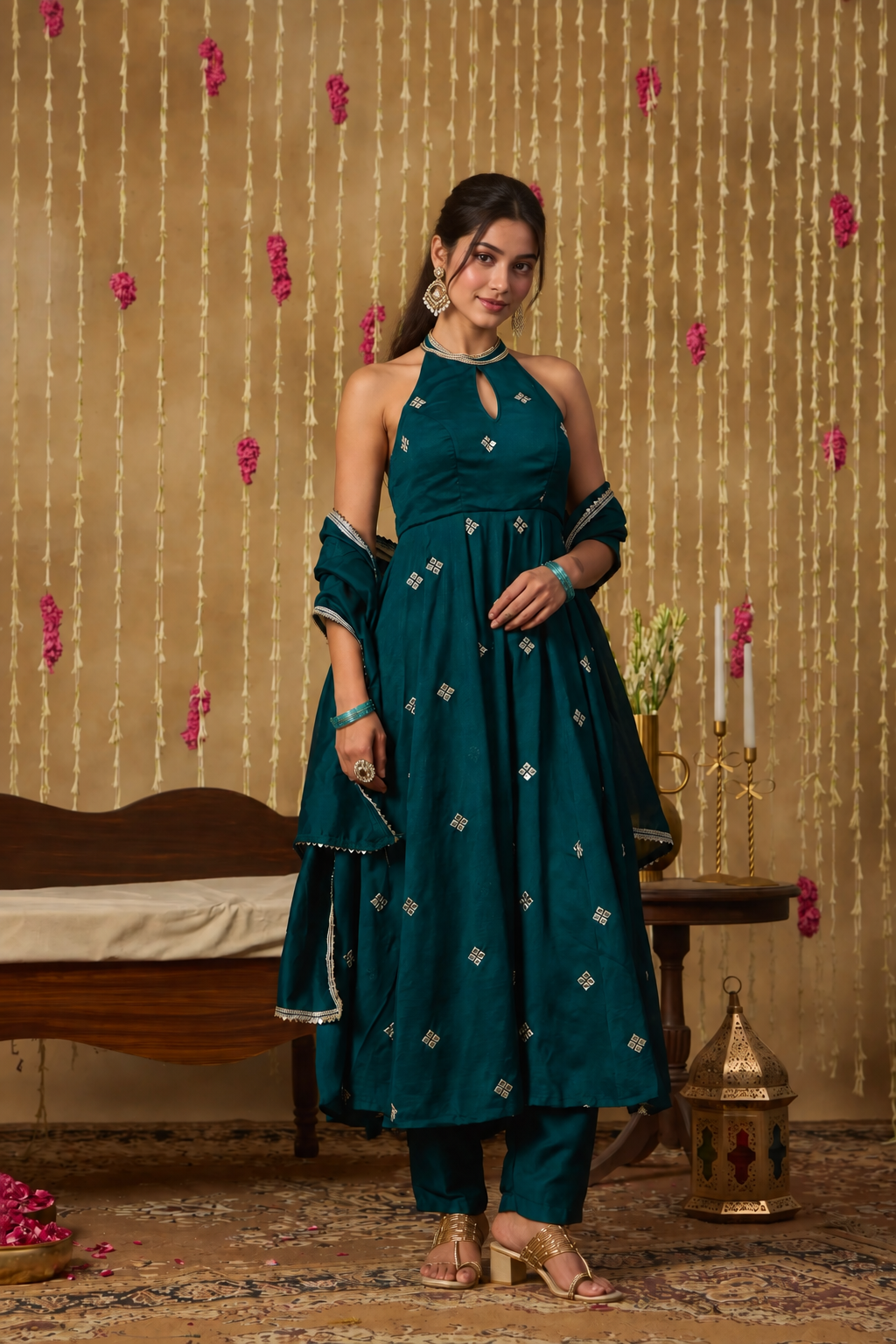 Jhoom Emerald Halter Anarkali Set