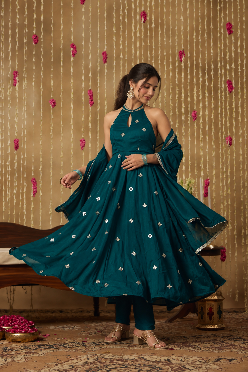 Jhoom Emerald Halter Anarkali Set