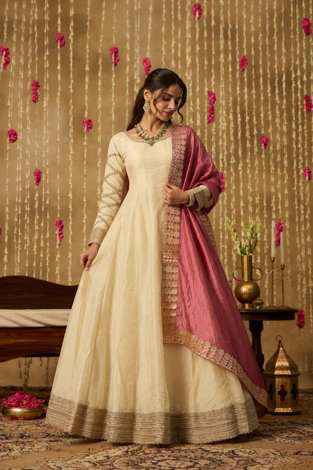 Jhoom Ivory Rose Anarkali Set