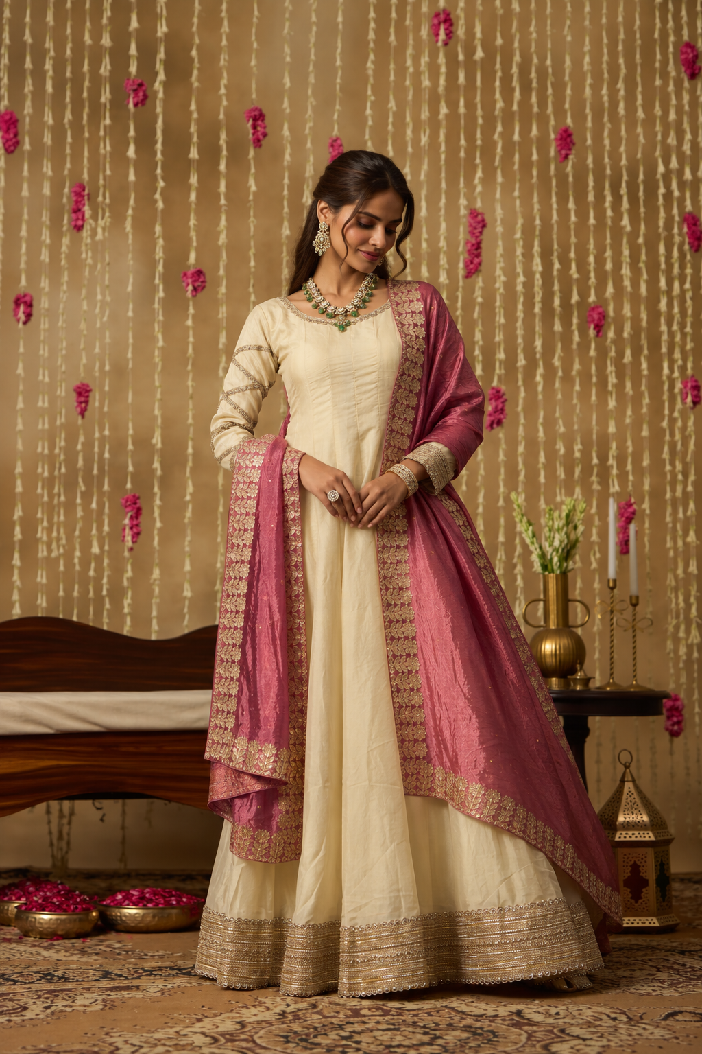 Jhoom Ivory Rose Anarkali Set