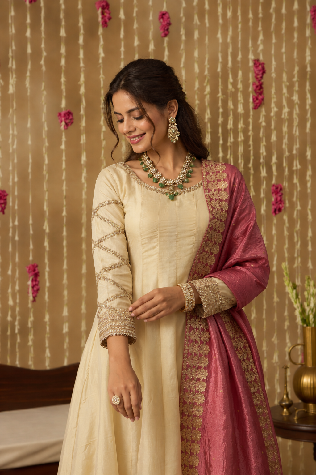 Jhoom Ivory Rose Anarkali Set