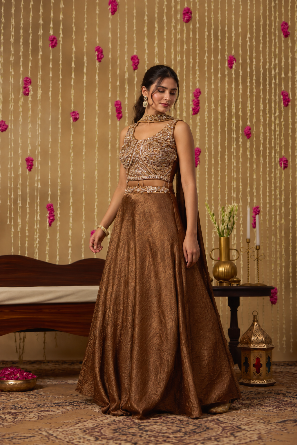 Jhoom Bronze Embroidered Lehenga Set