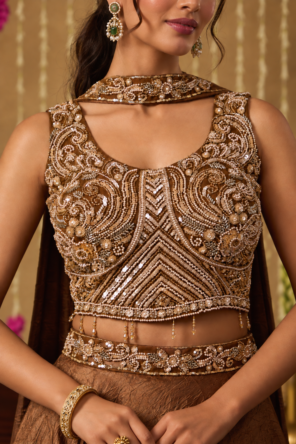 Jhoom Bronze Embroidered Lehenga Set