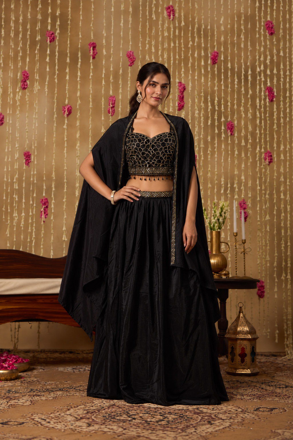 Jhoom Midnight Sequin Cape Set