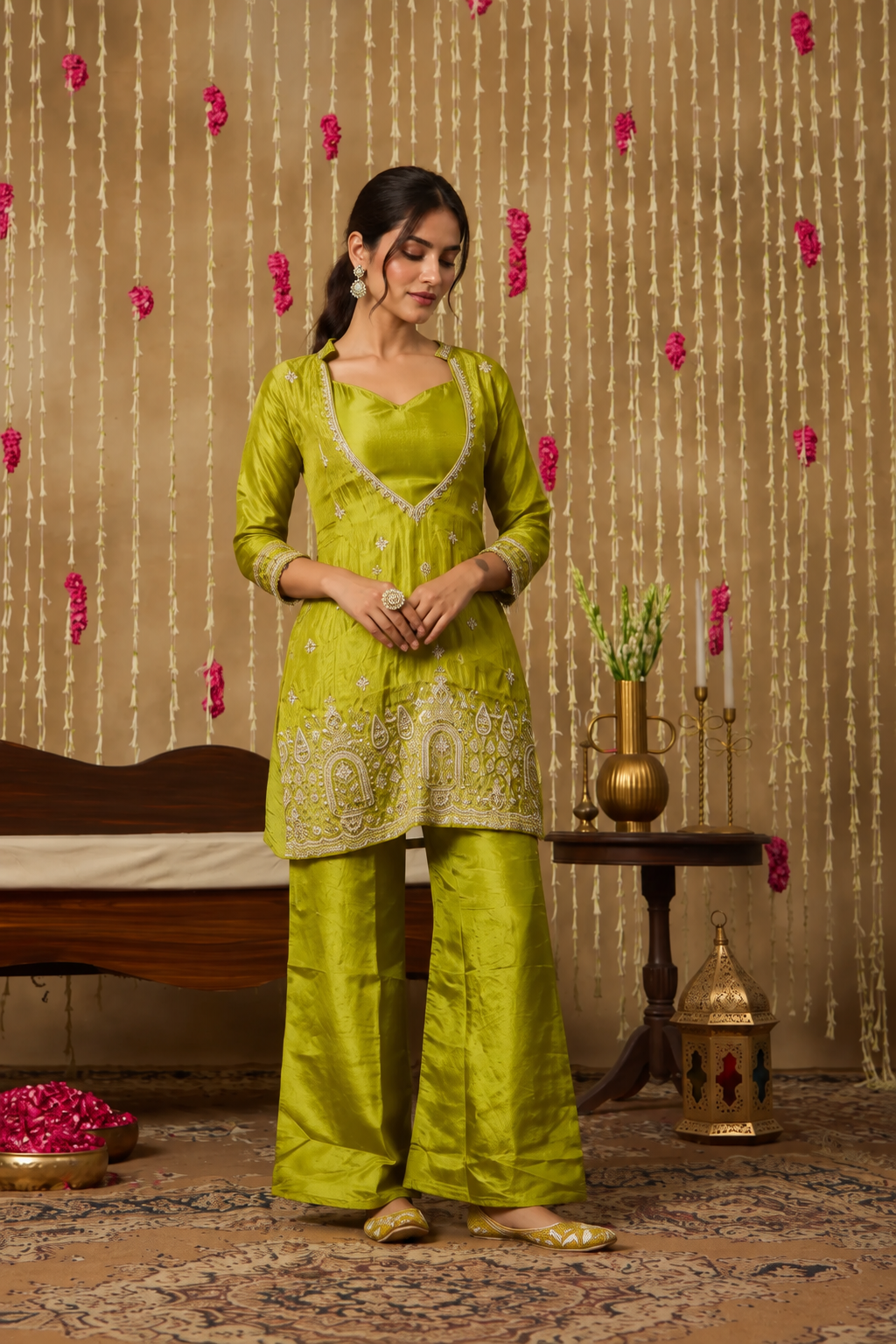 Jhoom Lime Embroidered Kurta Set
