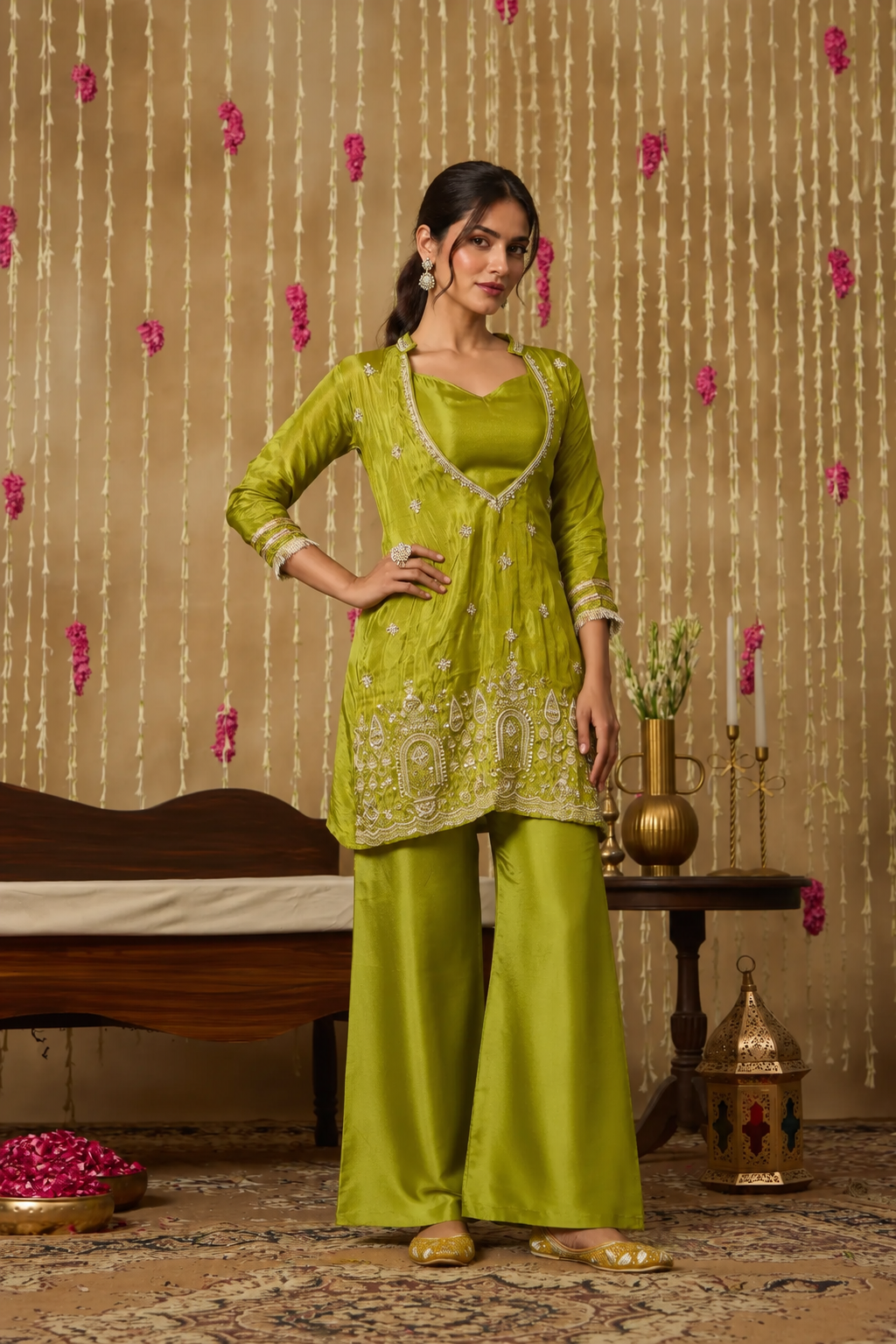Jhoom Lime Embroidered Kurta Set