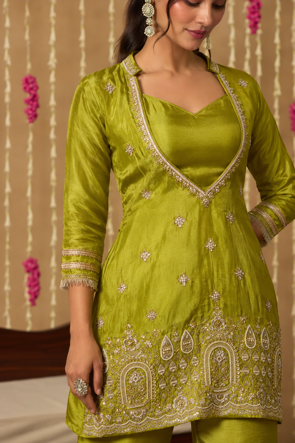 Jhoom Lime Embroidered Kurta Set