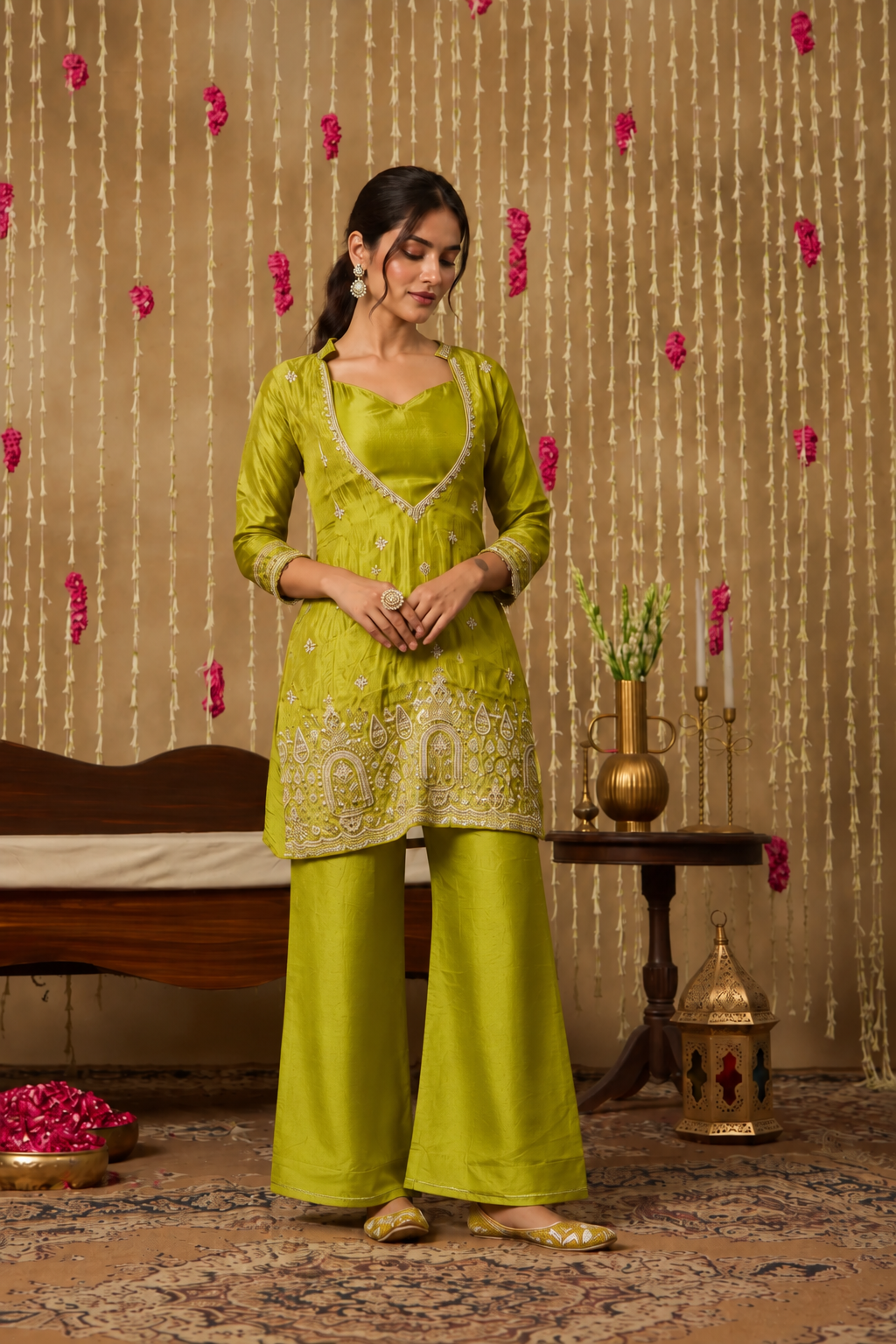 Jhoom Lime Embroidered Kurta Set