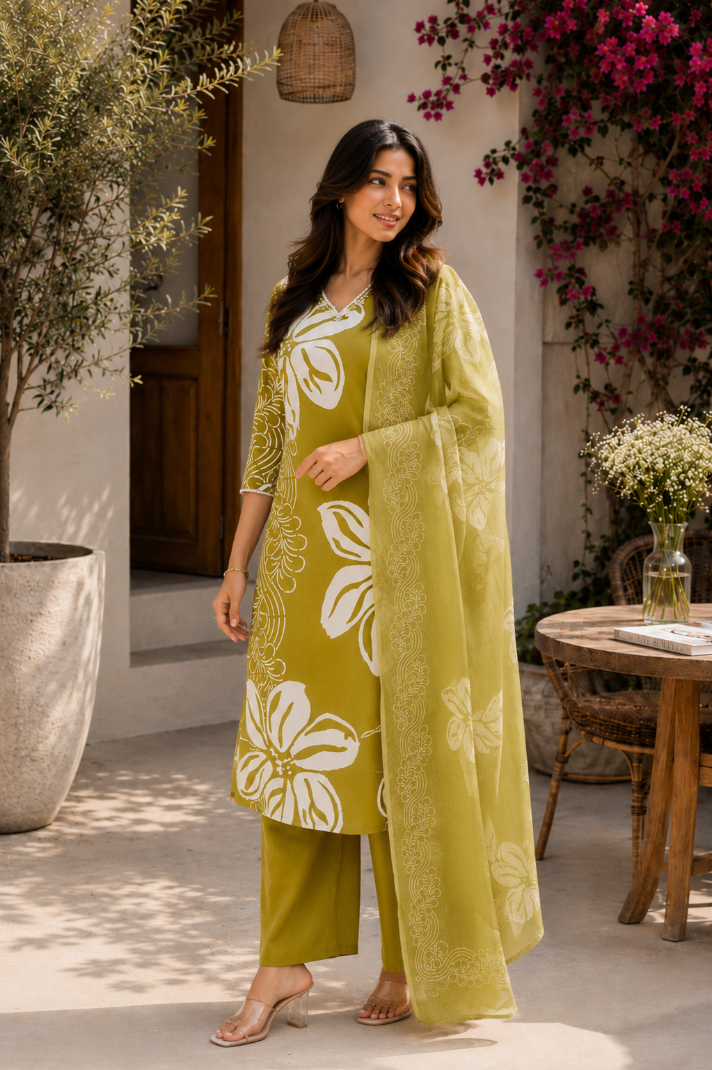 Alaya Select Olive Bloom Cotton Kurta Set 4