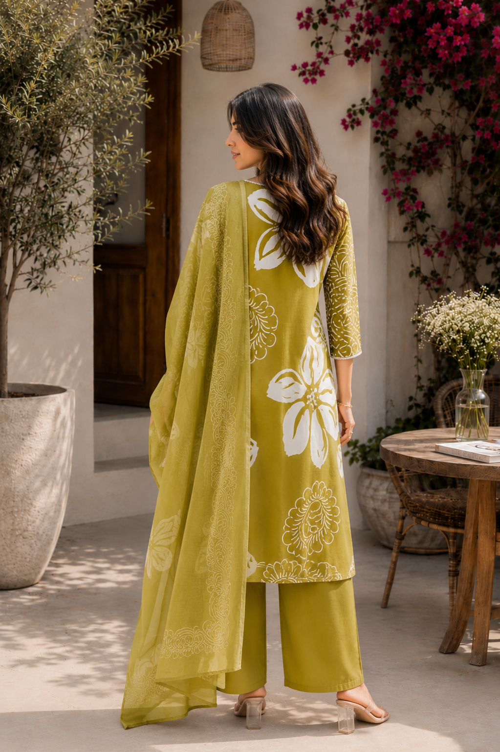 Alaya Select Olive Bloom Cotton Kurta Set 5