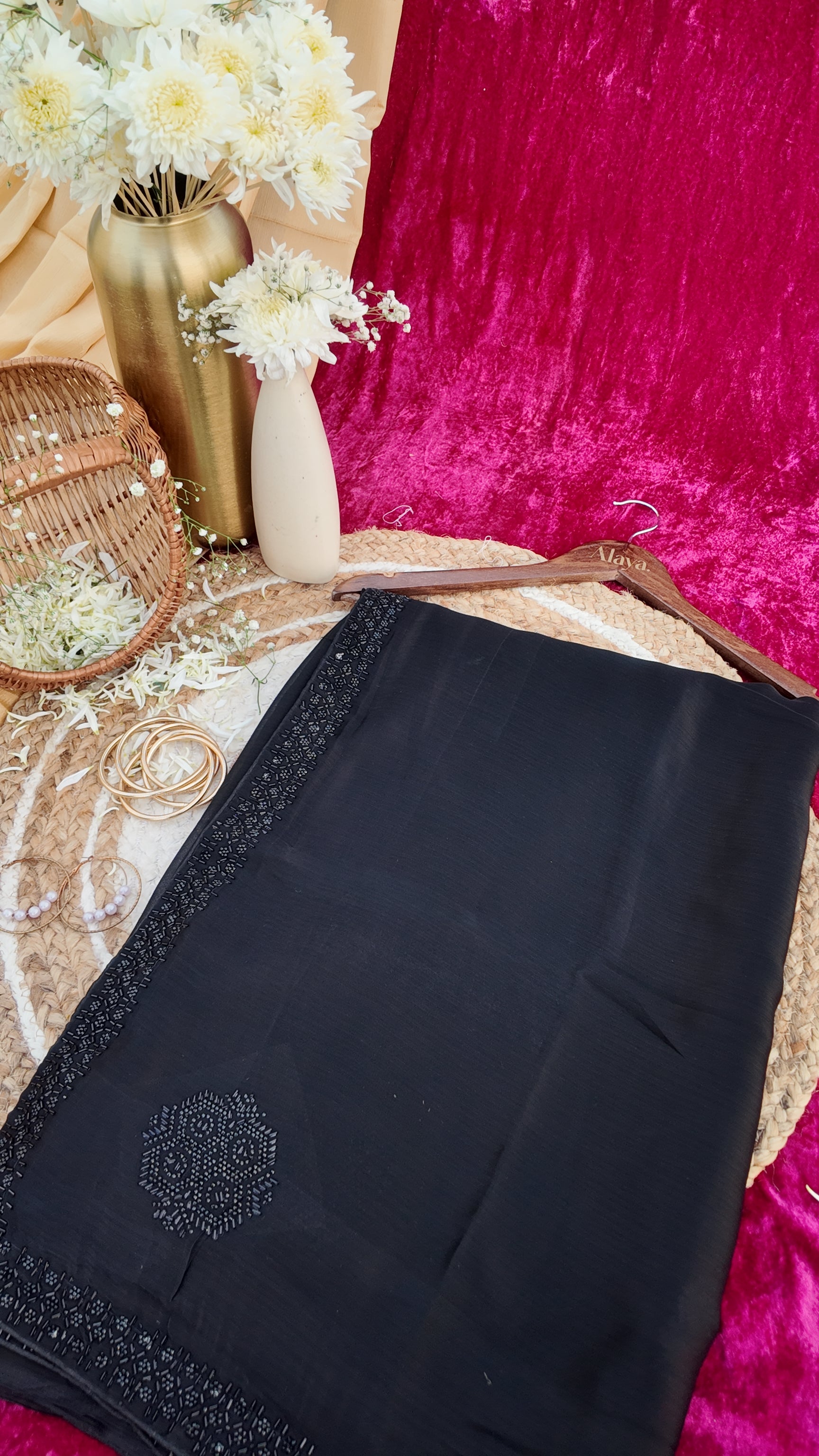 Alaya Rozana Black Roohi Unstitched Saree