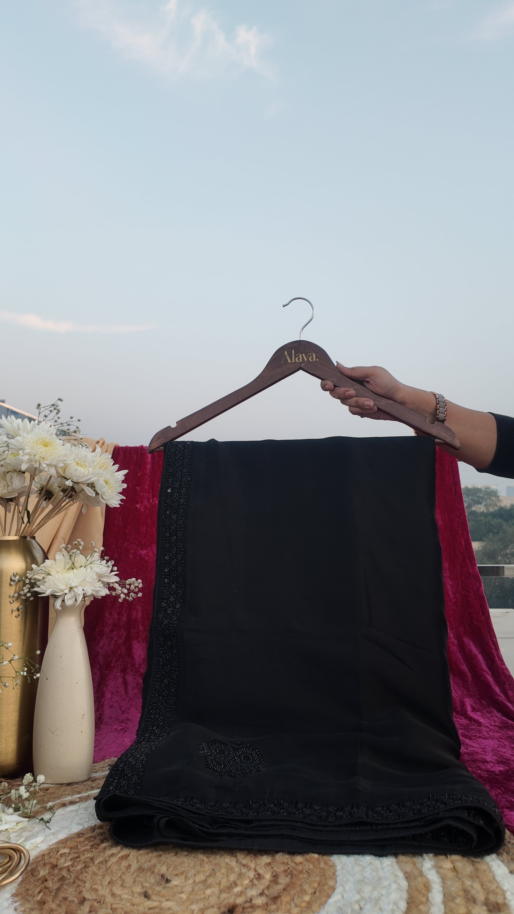 Alaya Rozana Black Roohi Unstitched Saree