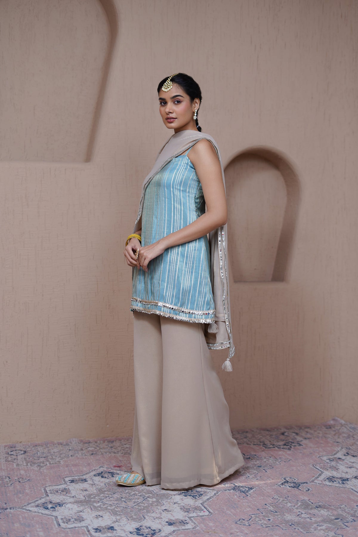 Alaya Resham Blue cami kurta set