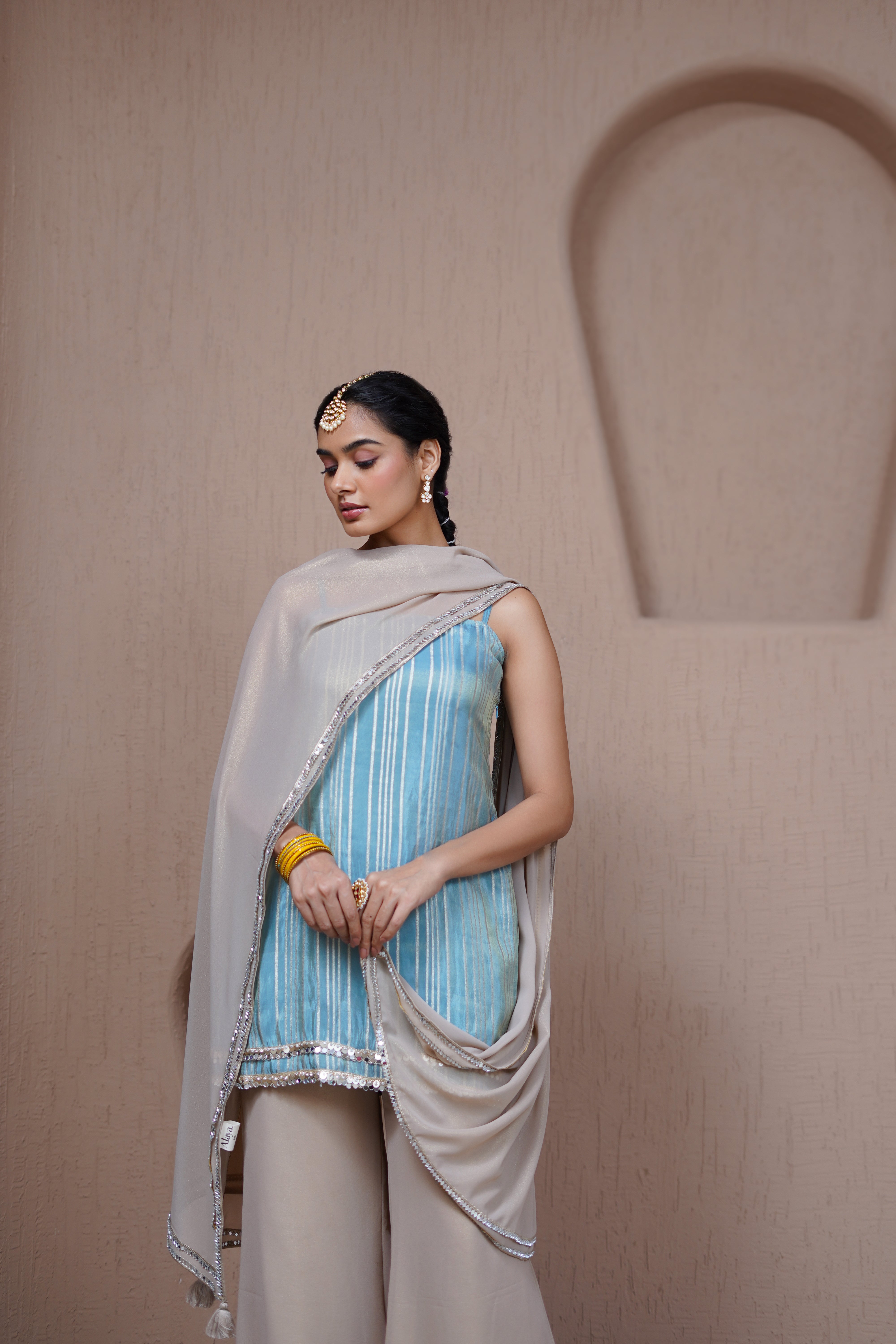 Alaya Resham Blue cami kurta set