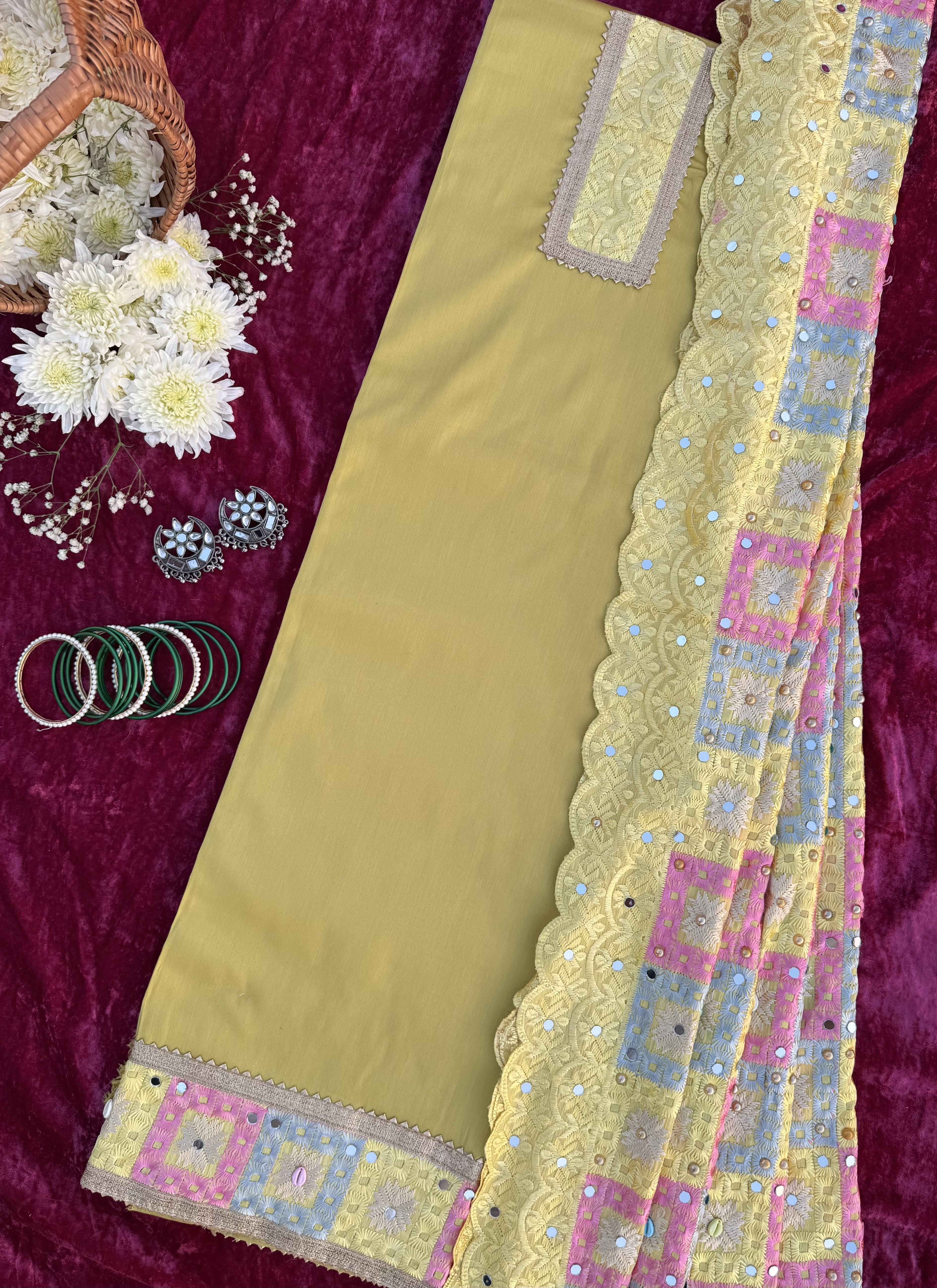 Alaya Rozana Yellow Riwayat Unstitched Suit Set