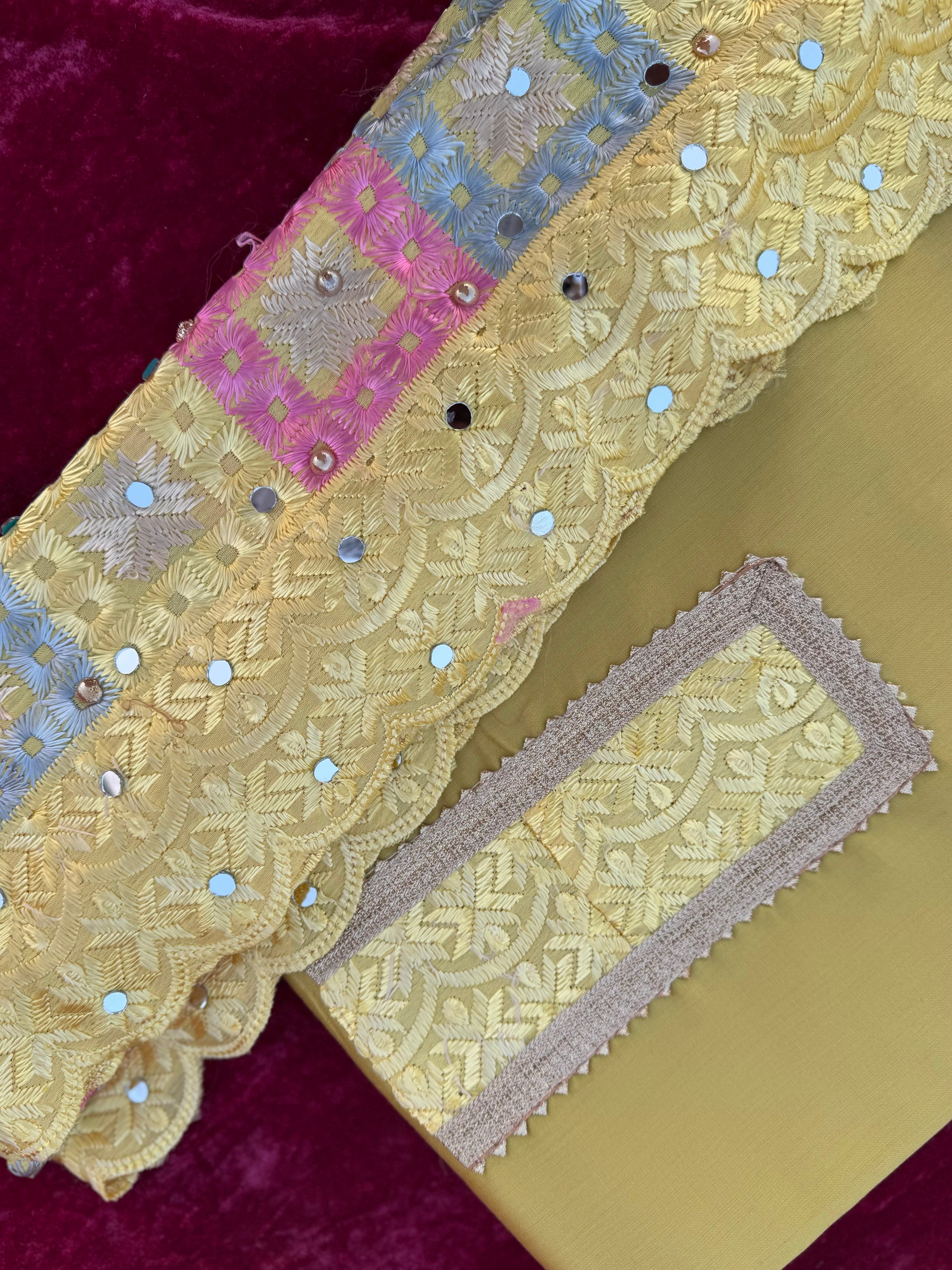 Alaya Rozana Yellow Riwayat Unstitched Suit Set