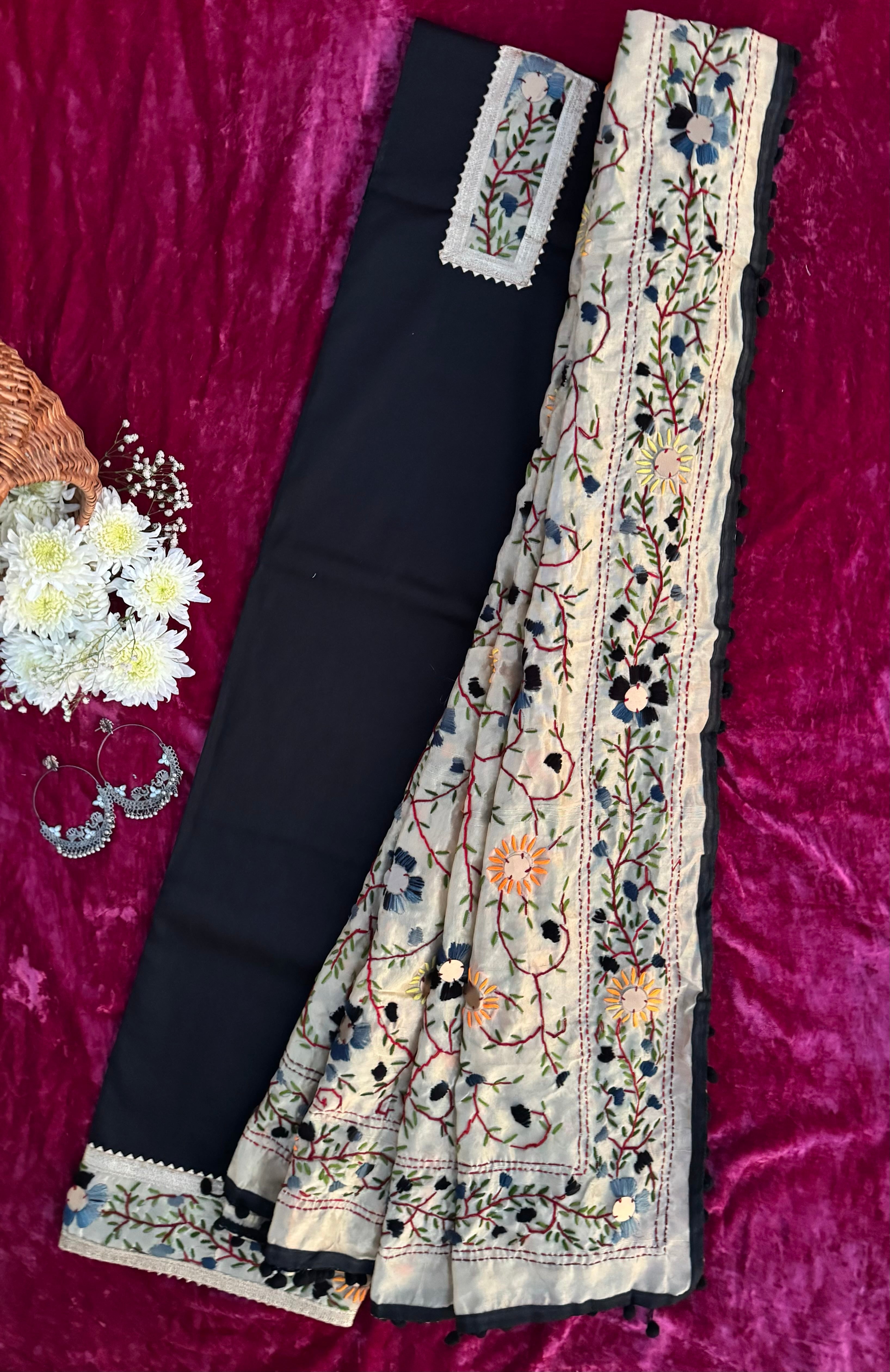 Alaya Rozana Black Siyahi Unstitched Suit Set