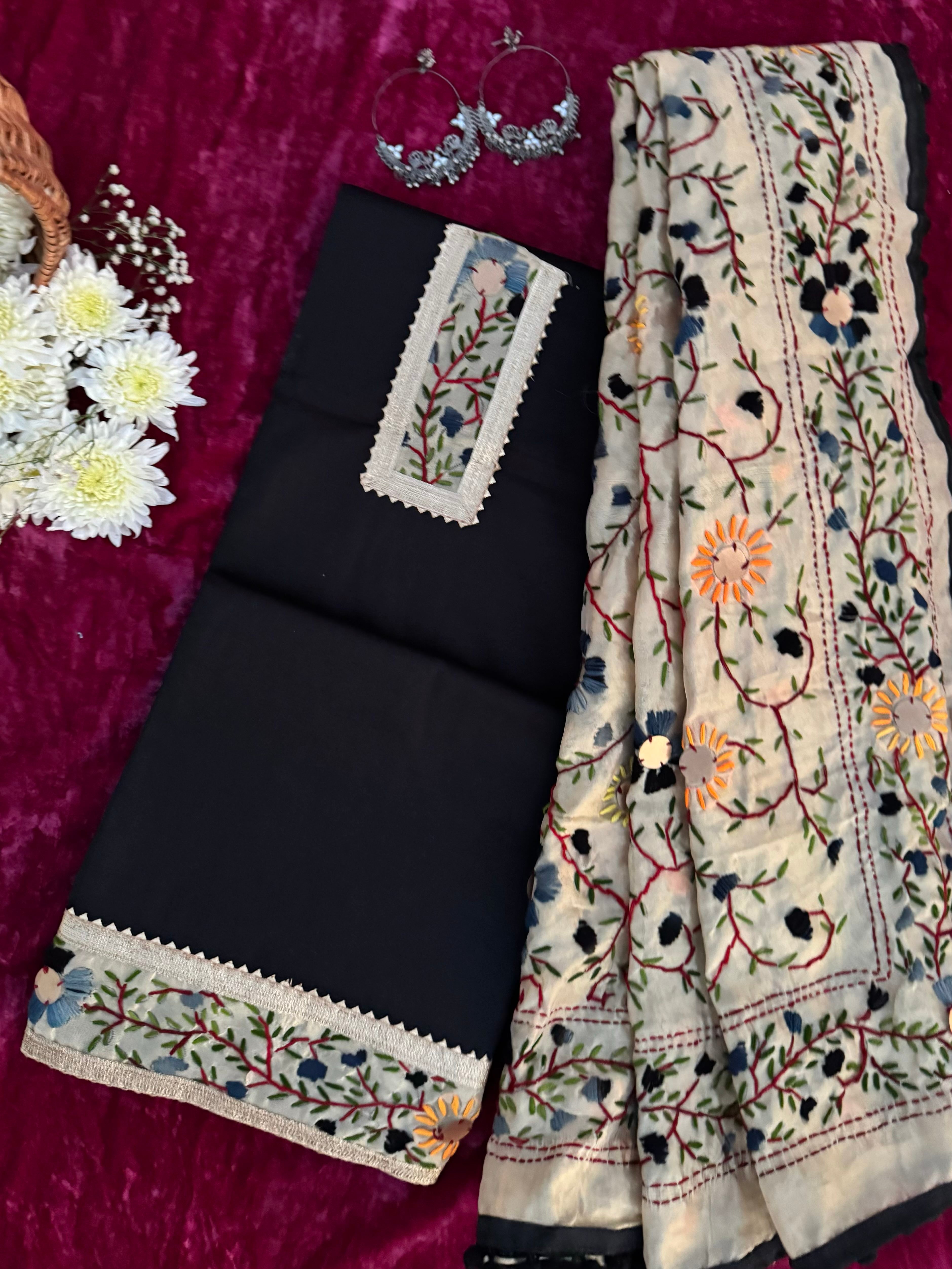 Alaya Rozana Black Siyahi Unstitched Suit Set
