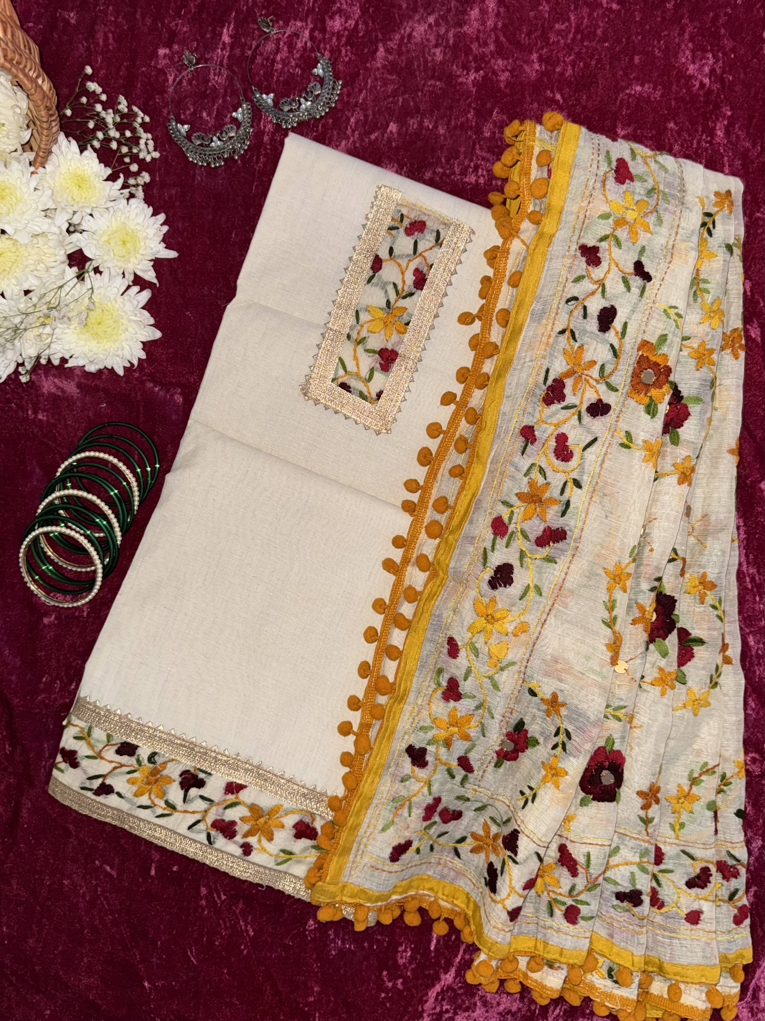 Alaya Rozana Yellow Siyahi Unstitched Suit Set