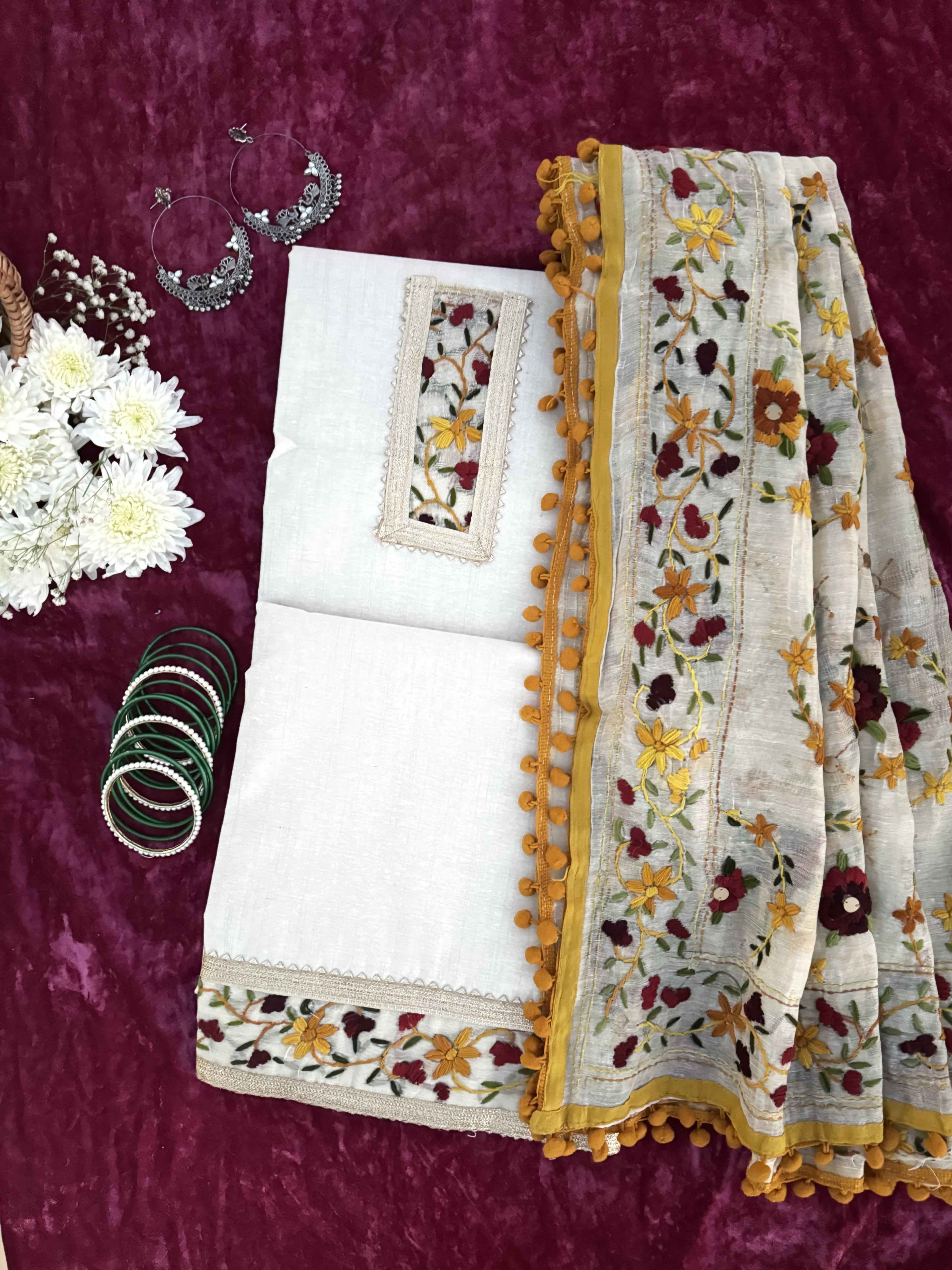 Alaya Rozana Yellow Siyahi Unstitched Suit Set