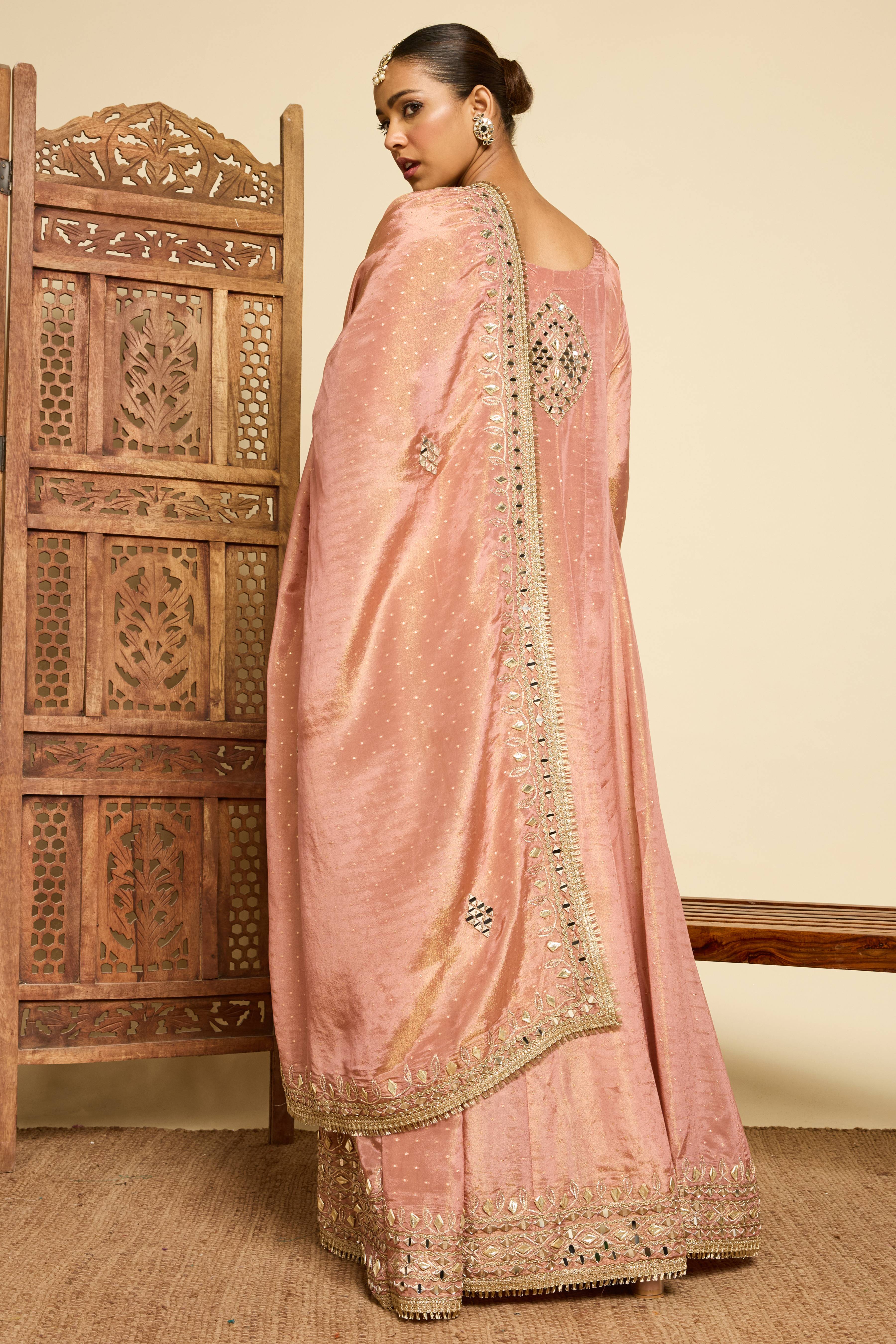 Malang Antique Rose Mirror Anarkali Set
