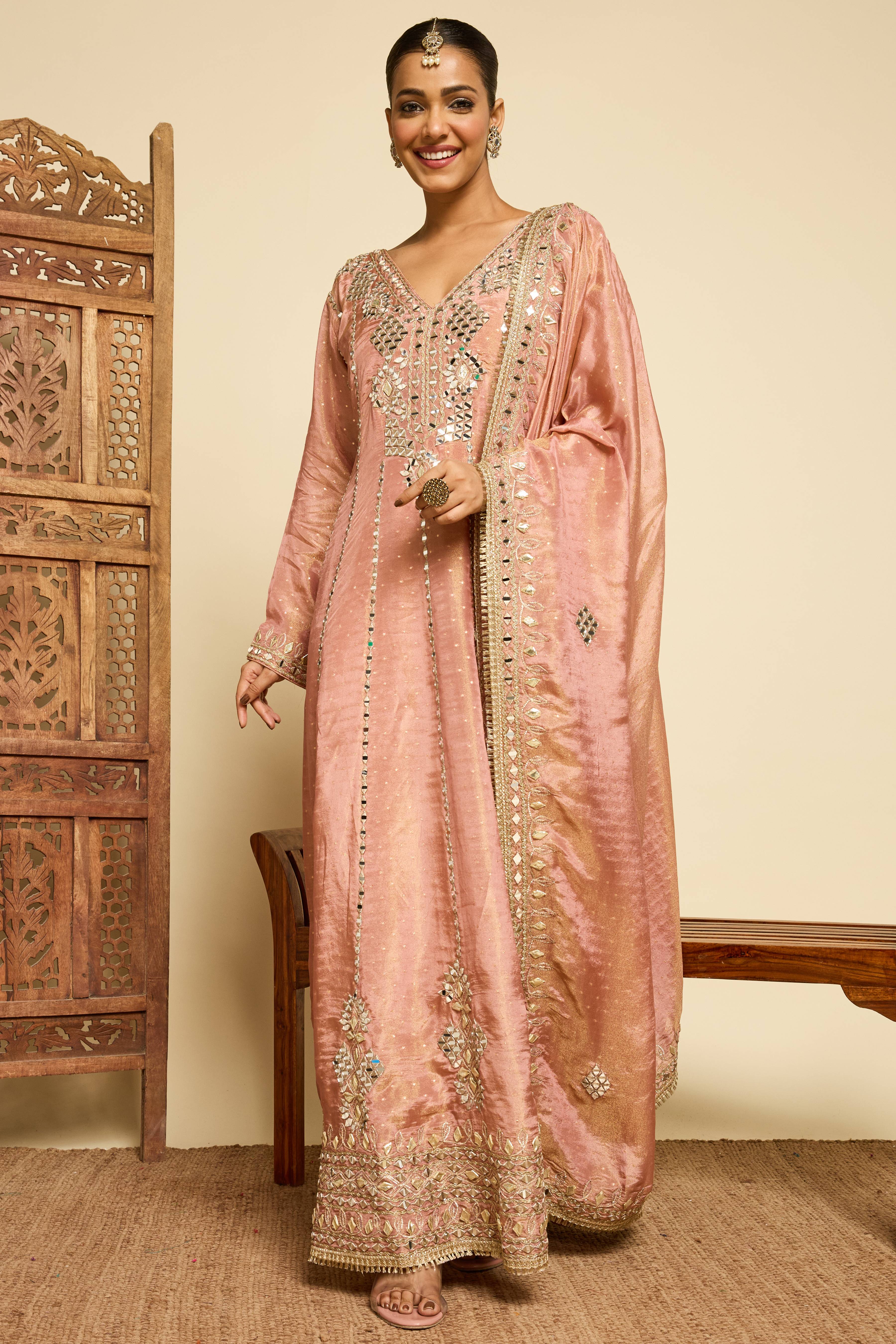 Malang Antique Rose Mirror Anarkali Set