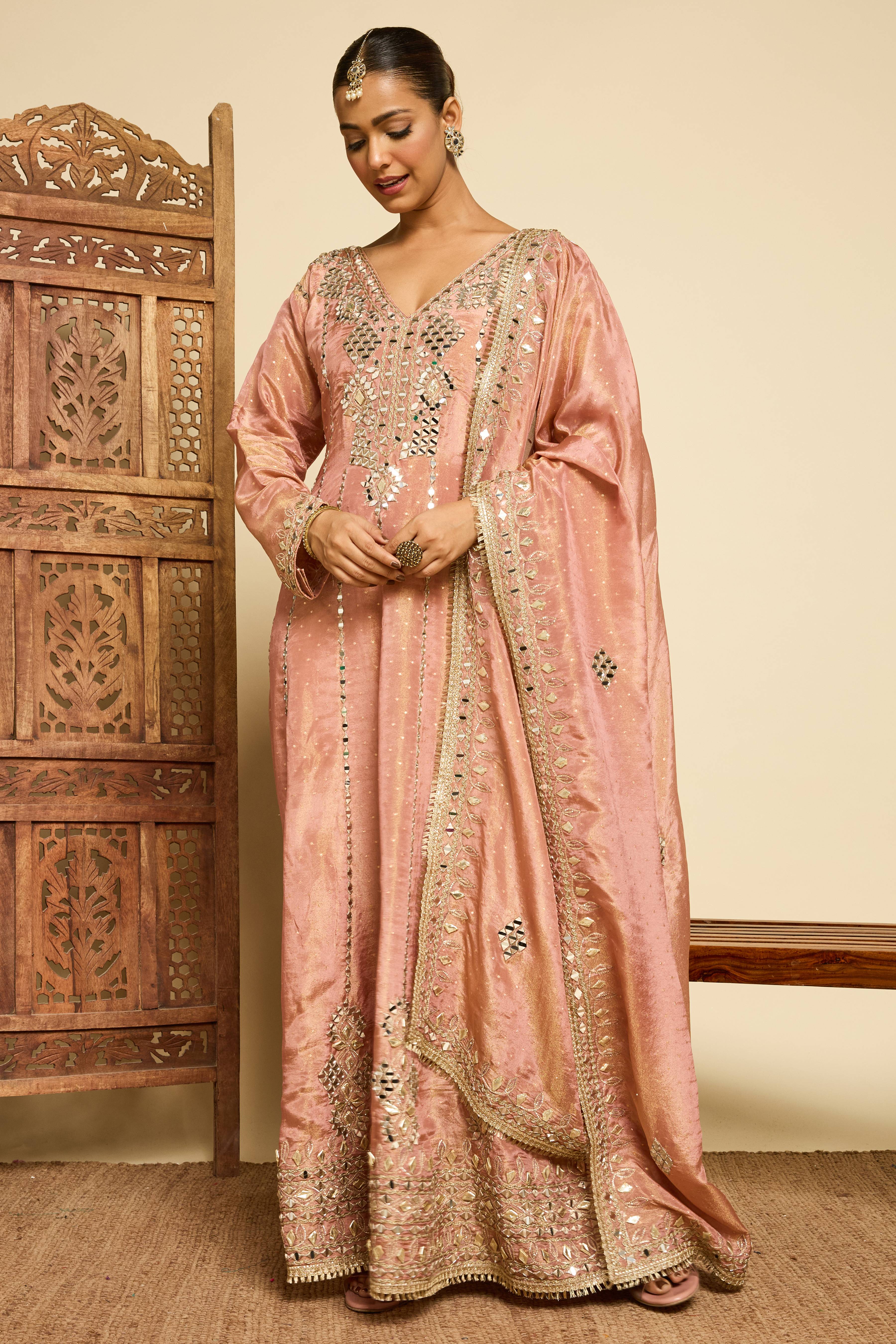 Malang Antique Rose Mirror Anarkali Set