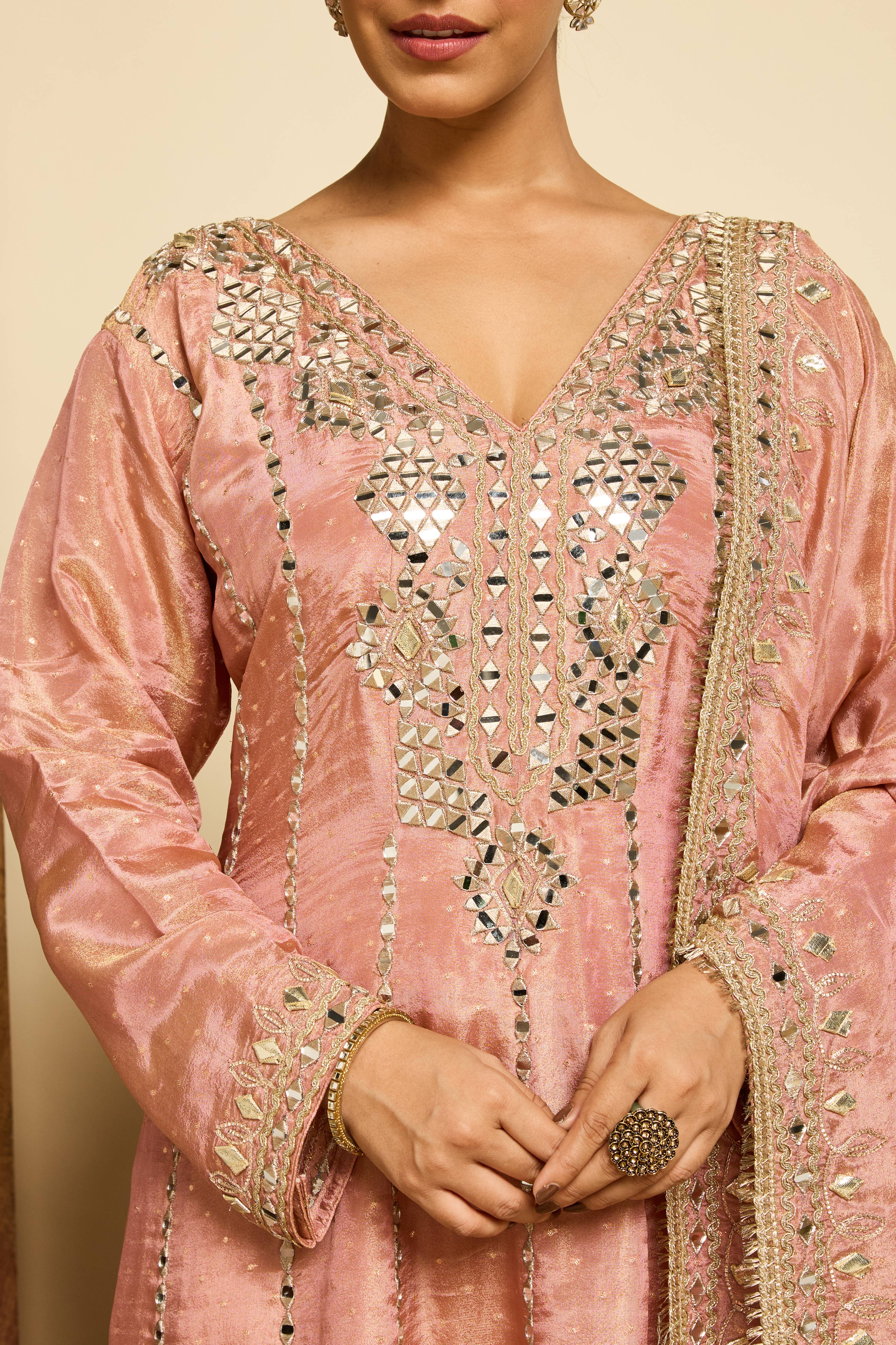 Malang Antique Rose Mirror Anarkali Set