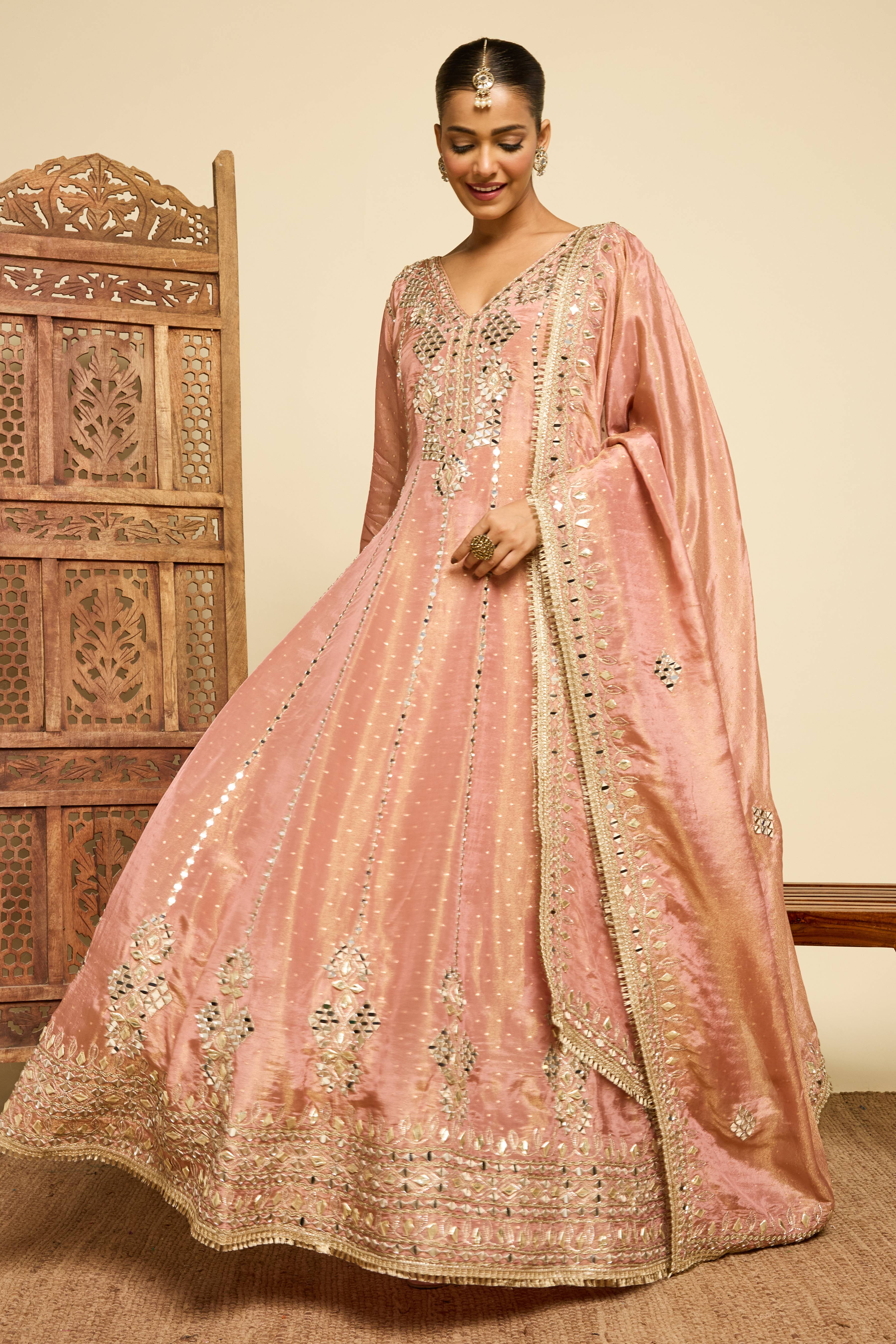 Malang Antique Rose Mirror Anarkali Set