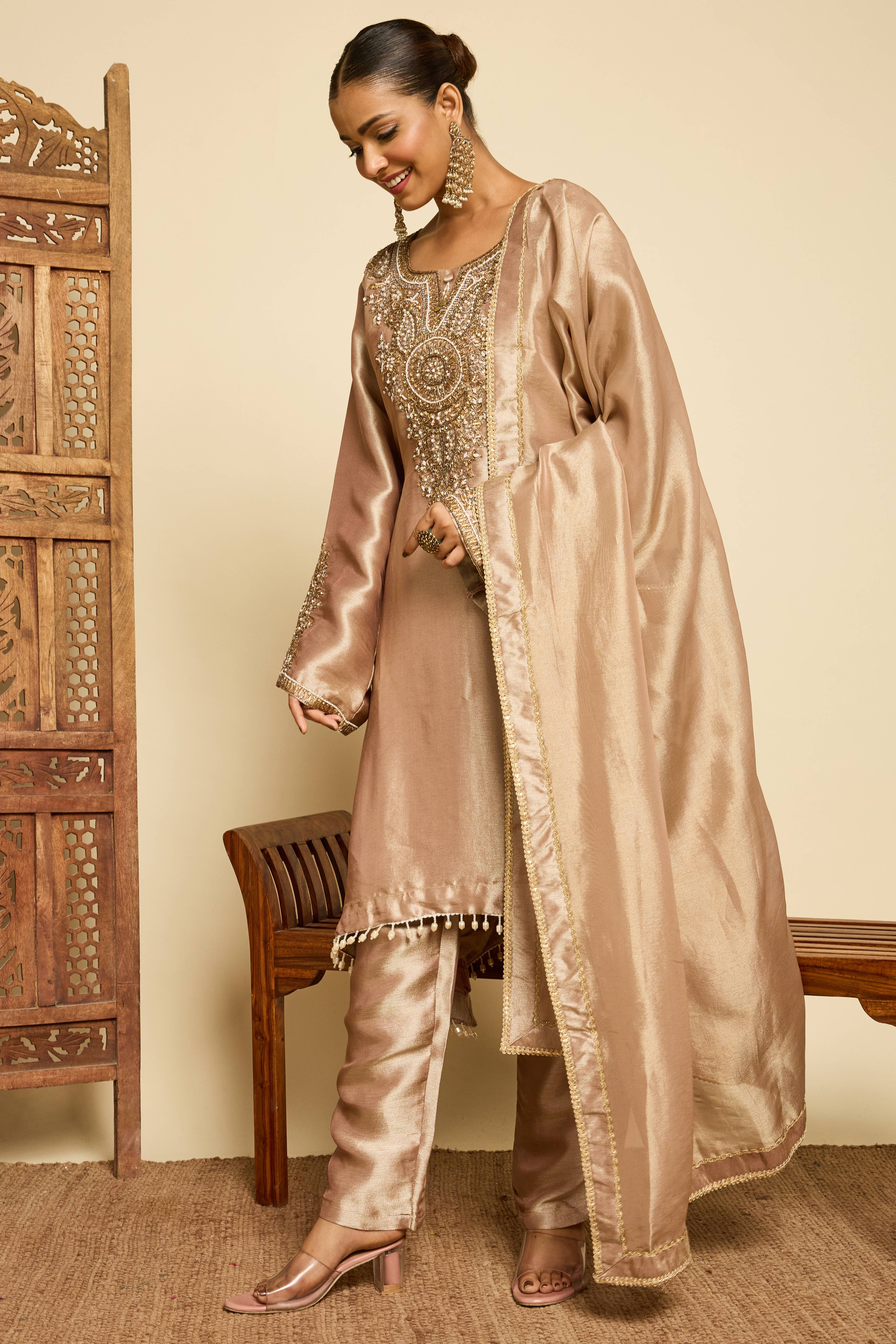 Malang Bronze Silk Sharara Set