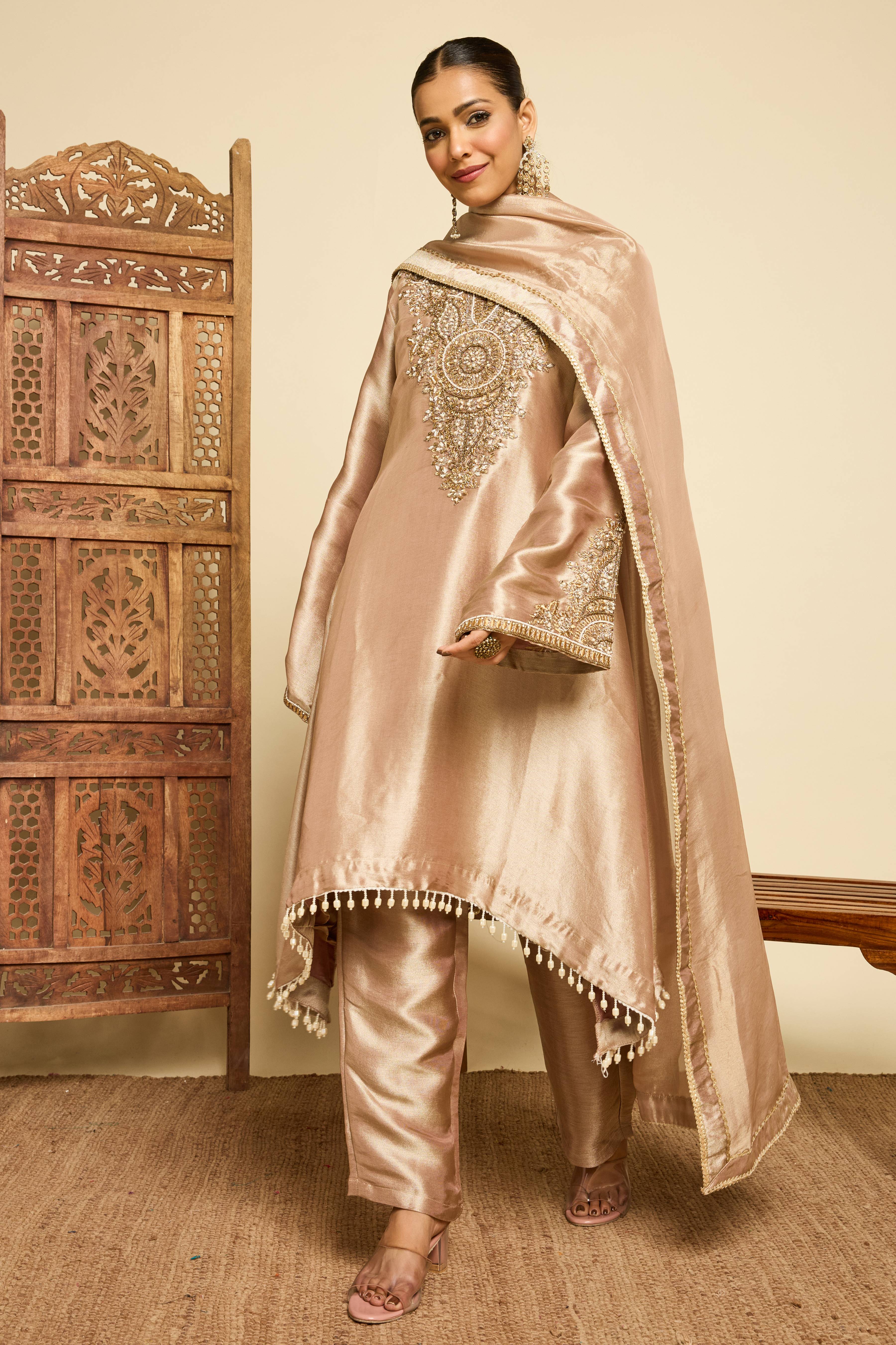 Malang Bronze Silk Sharara Set