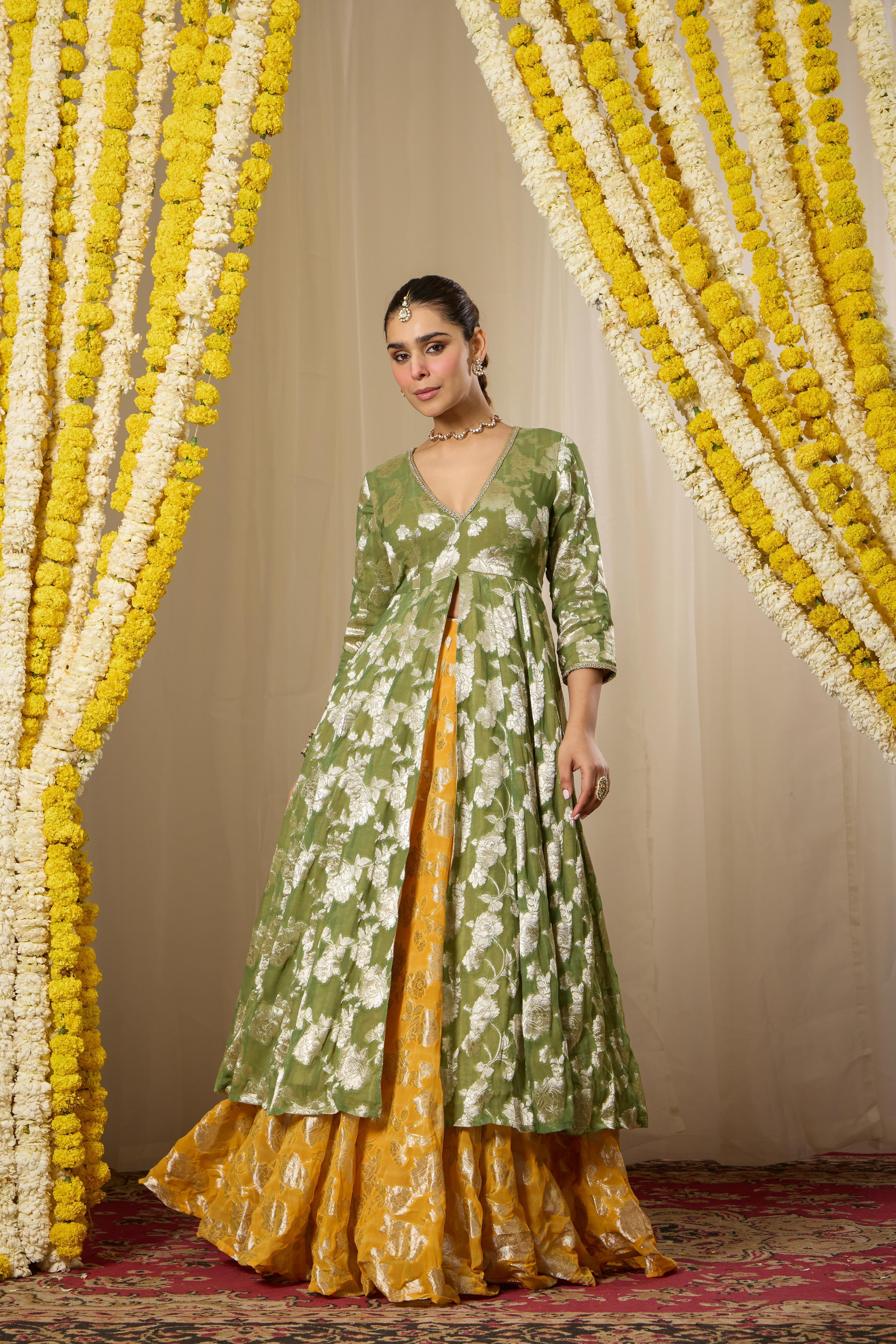 Malang Green Contrast Anarkali Lehenga Set