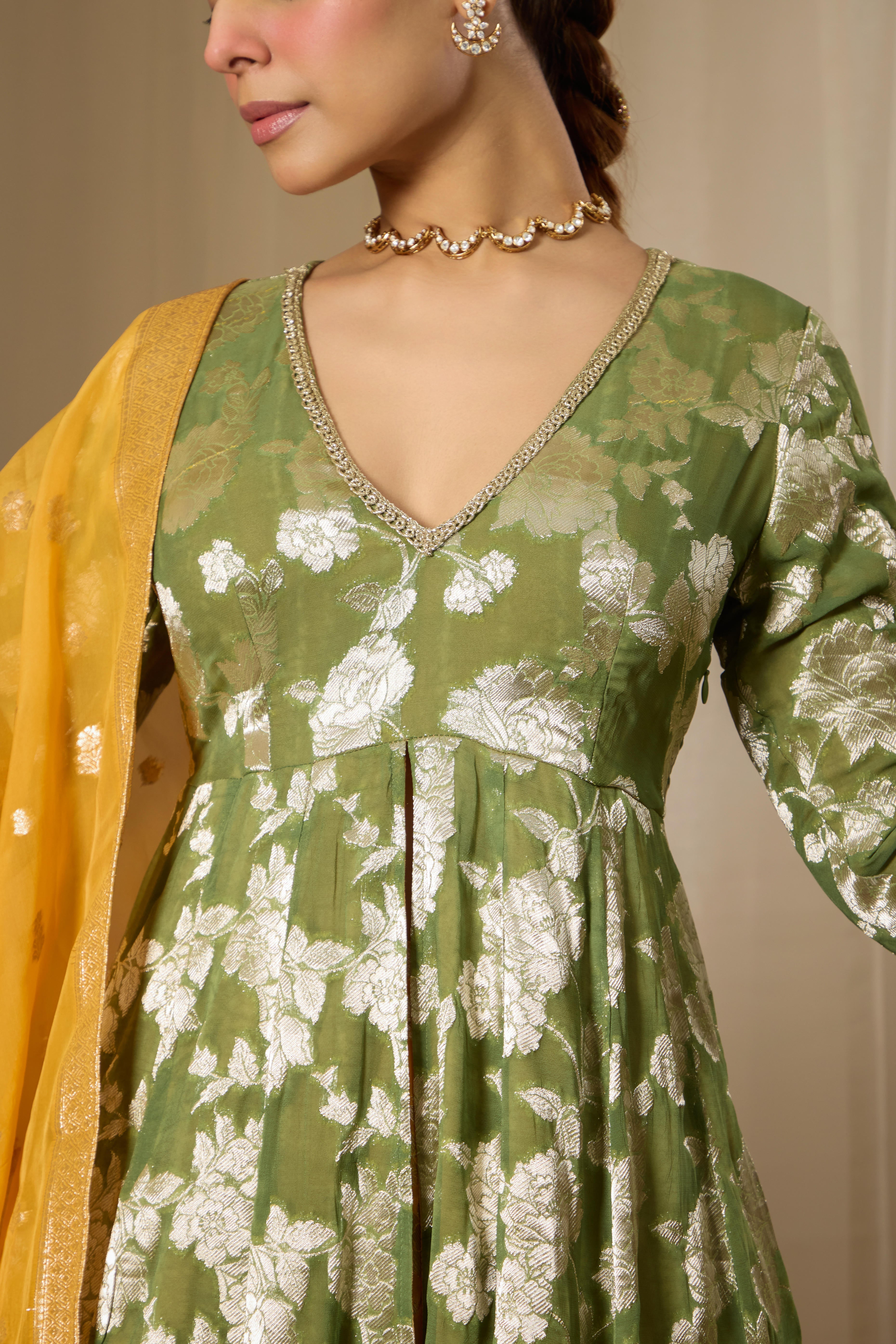 Malang Green Contrast Anarkali Lehenga Set