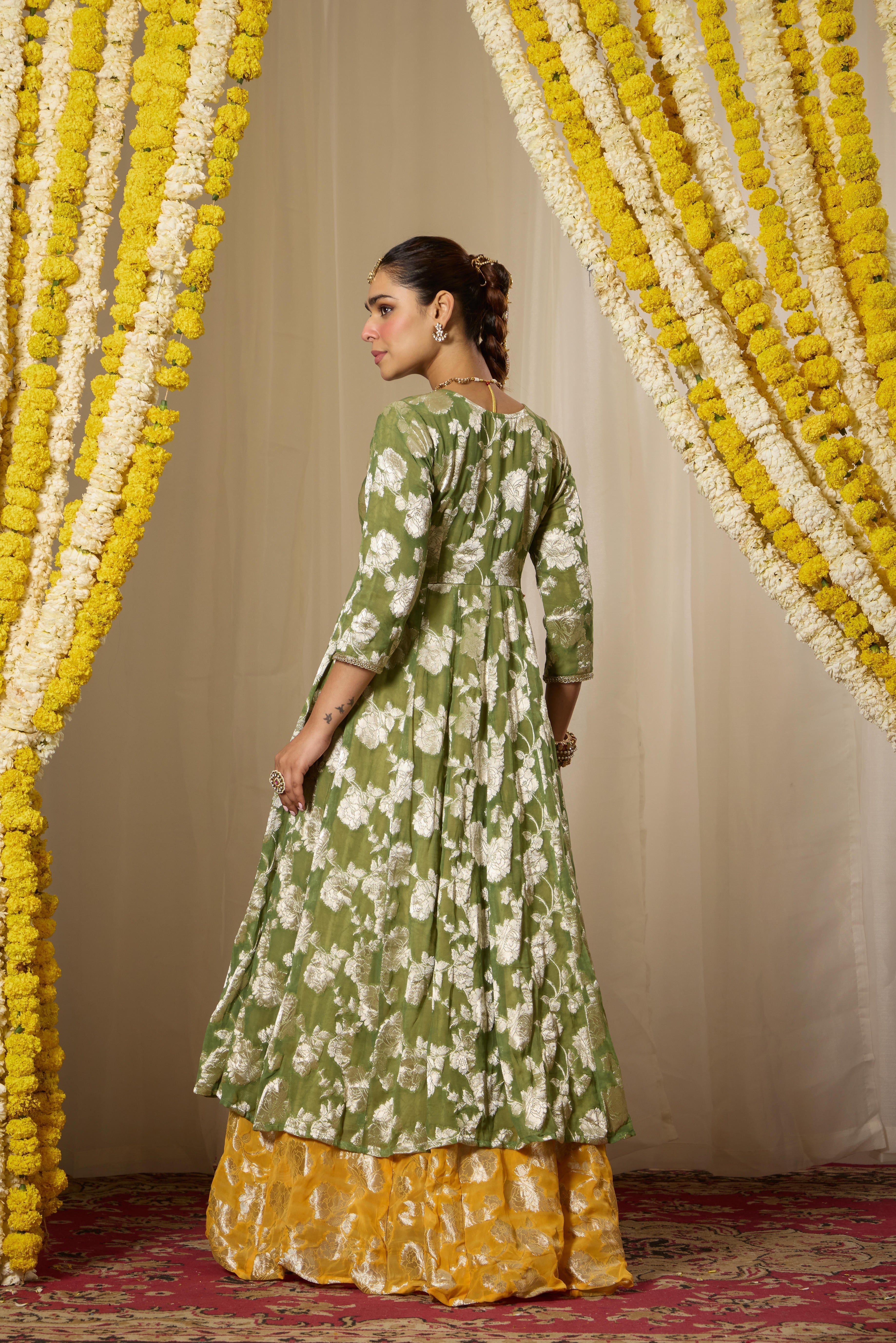 Malang Green Contrast Anarkali Lehenga Set