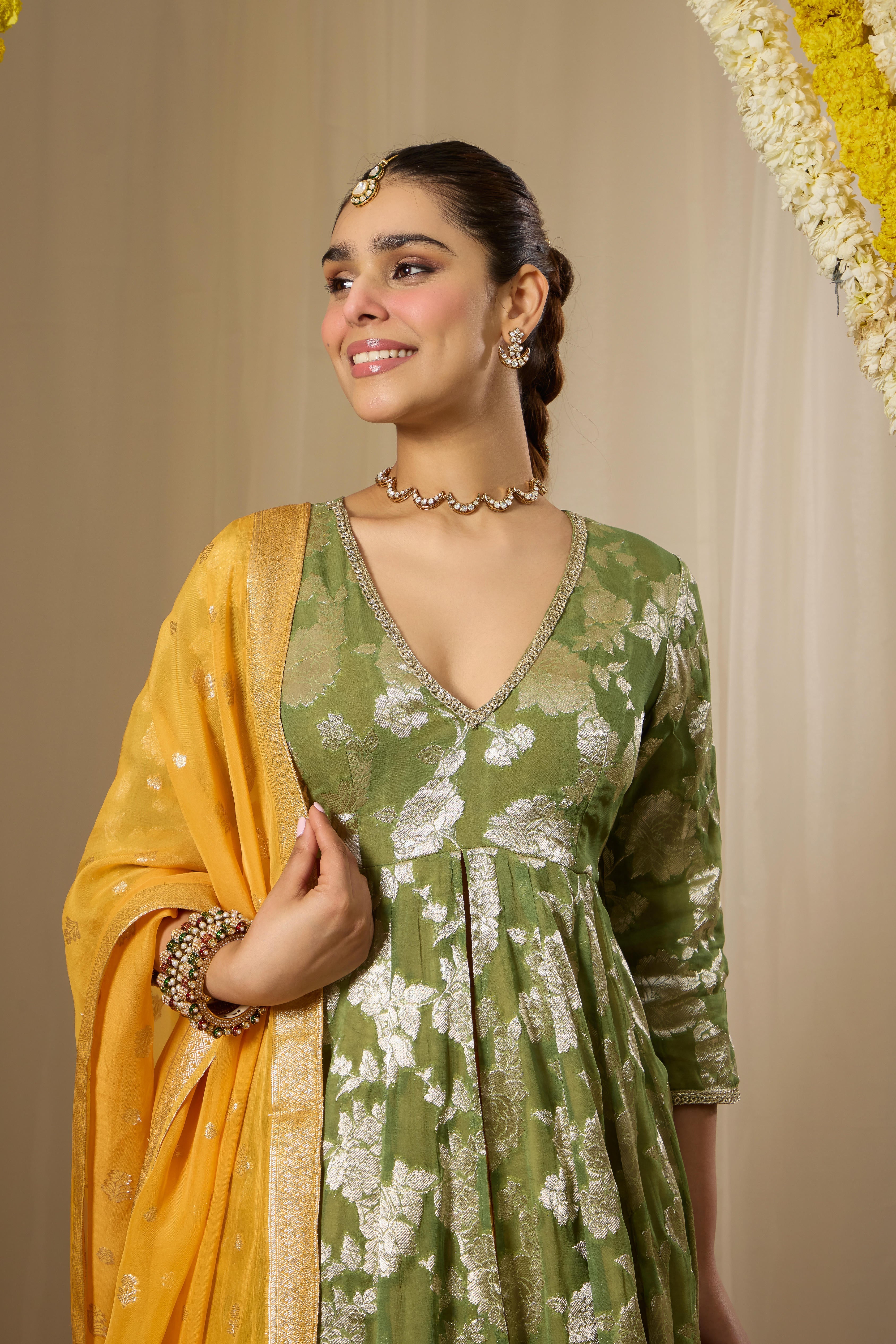 Malang Green Contrast Anarkali Lehenga Set