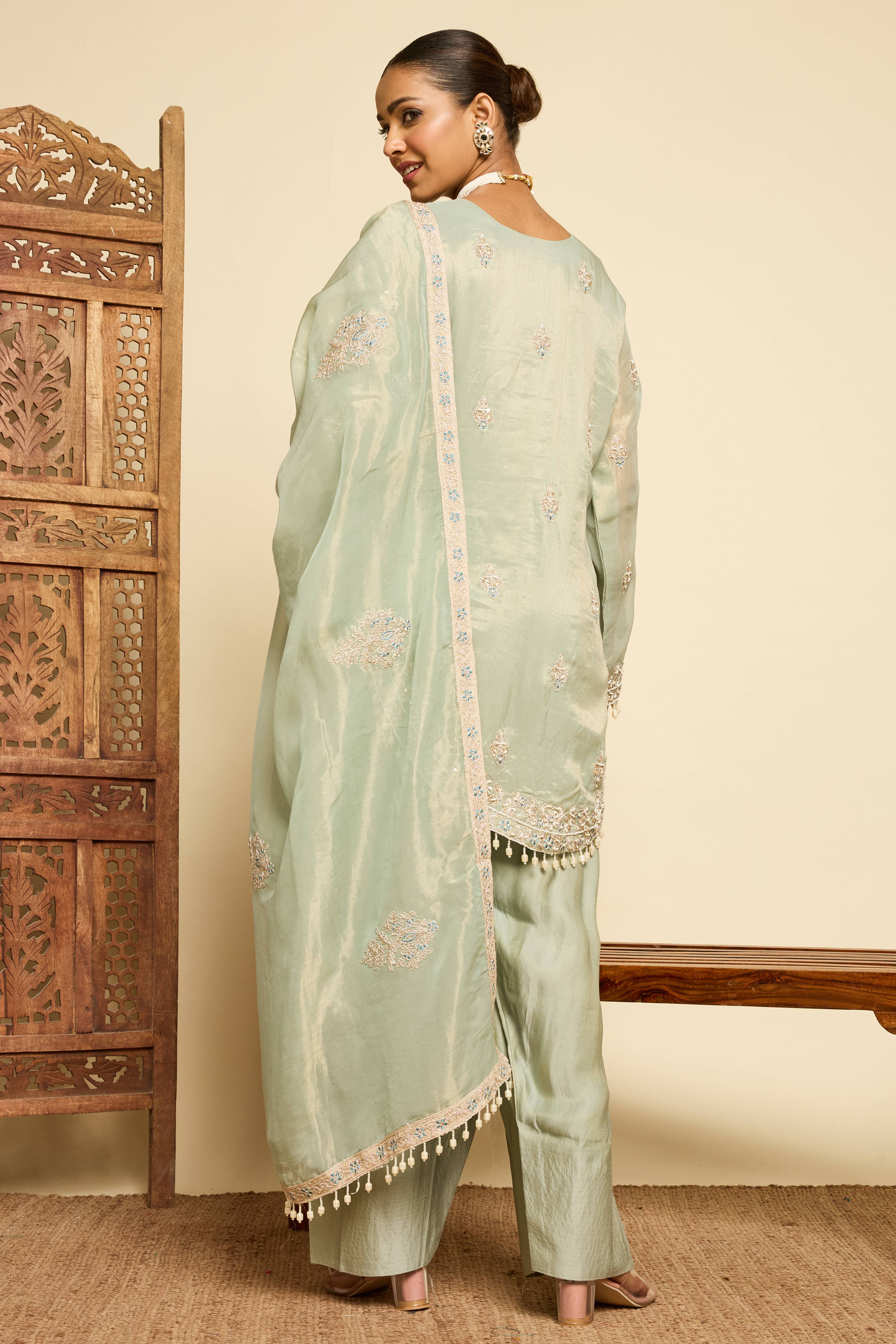 Malang Ice Blue Organza Sharara Set