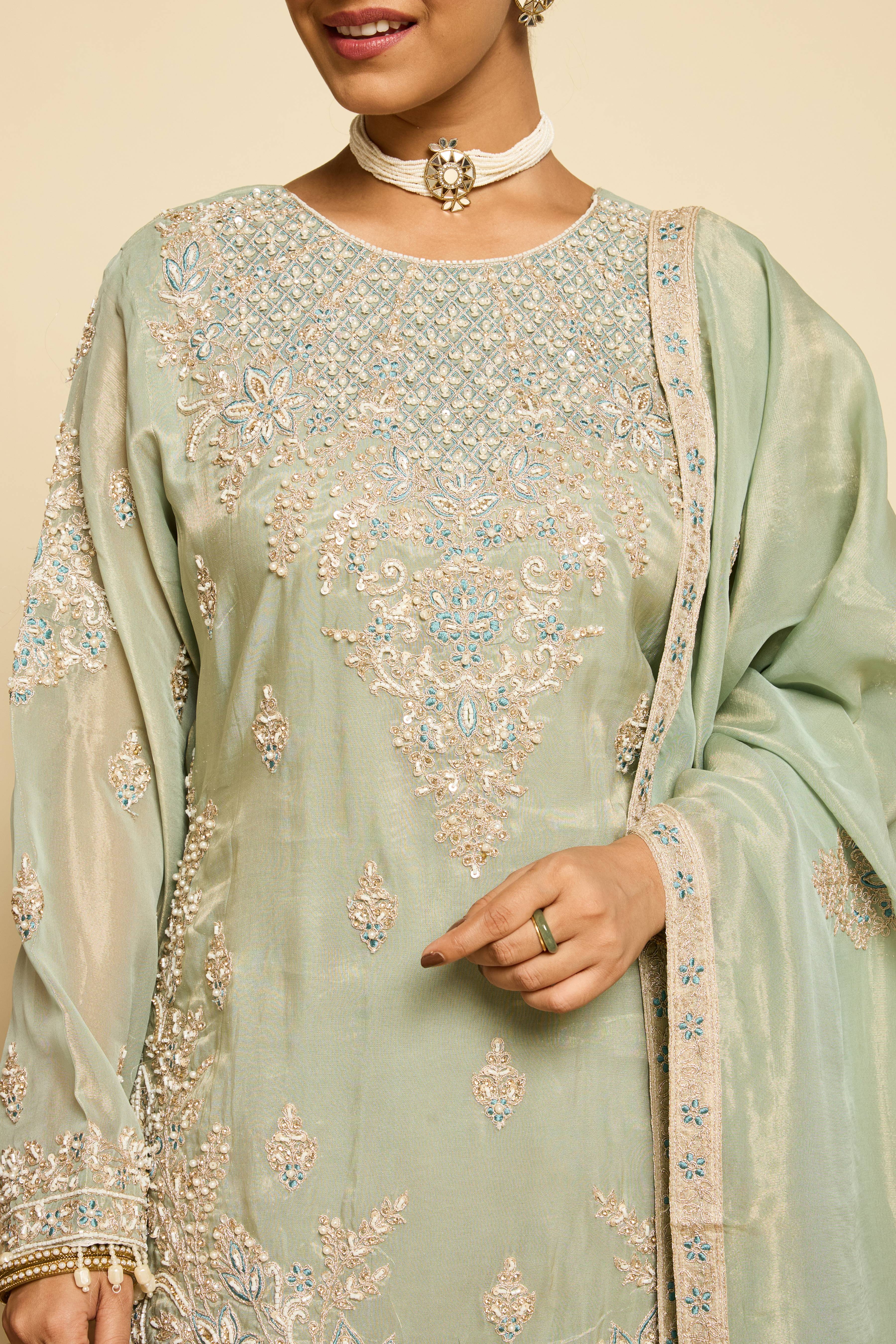 Malang Ice Blue Organza Sharara Set